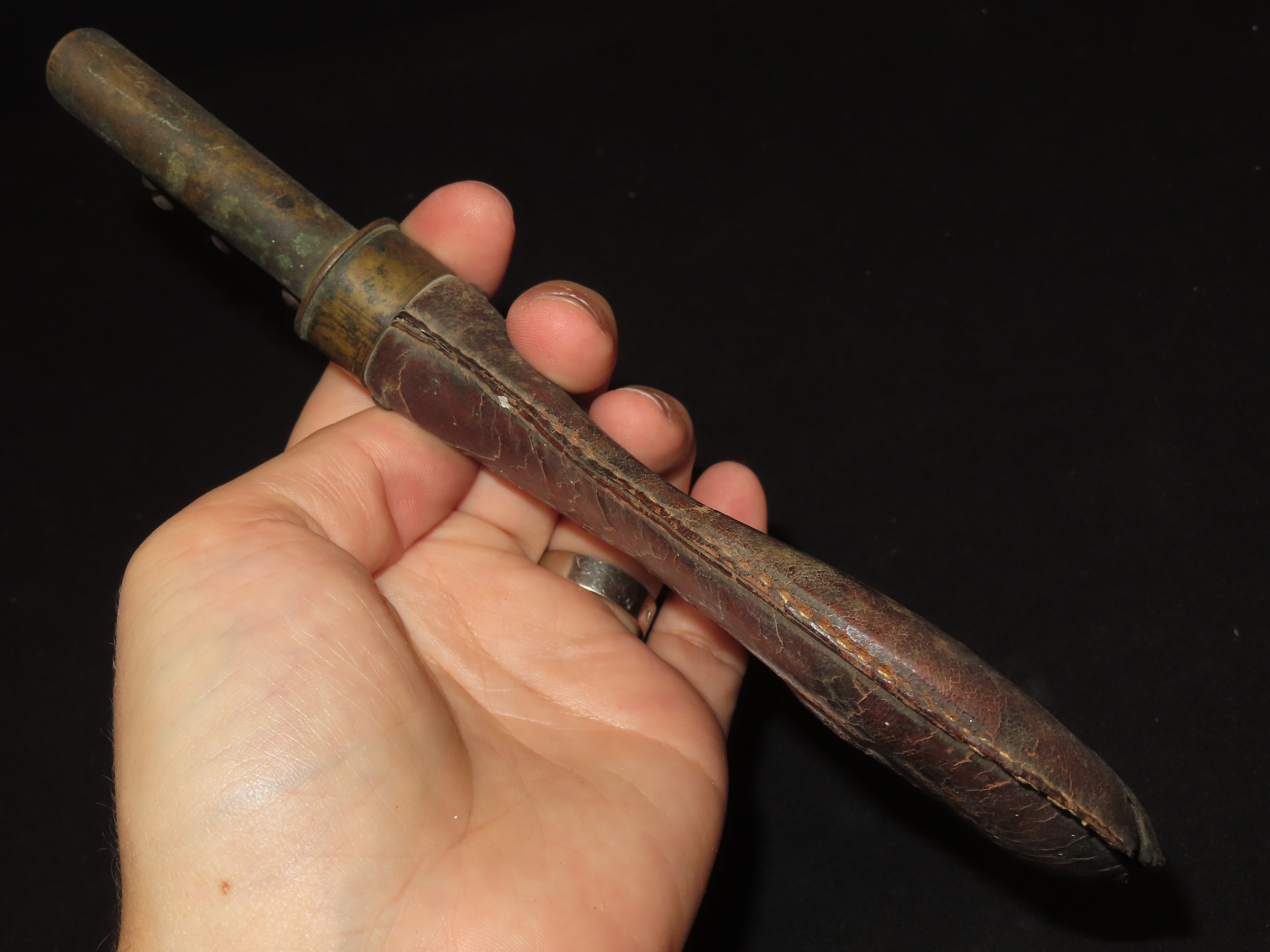 Nice Civil War Era Powder Flask, Nicely Decorated. Very Elaborate Design, Great Age & patina.