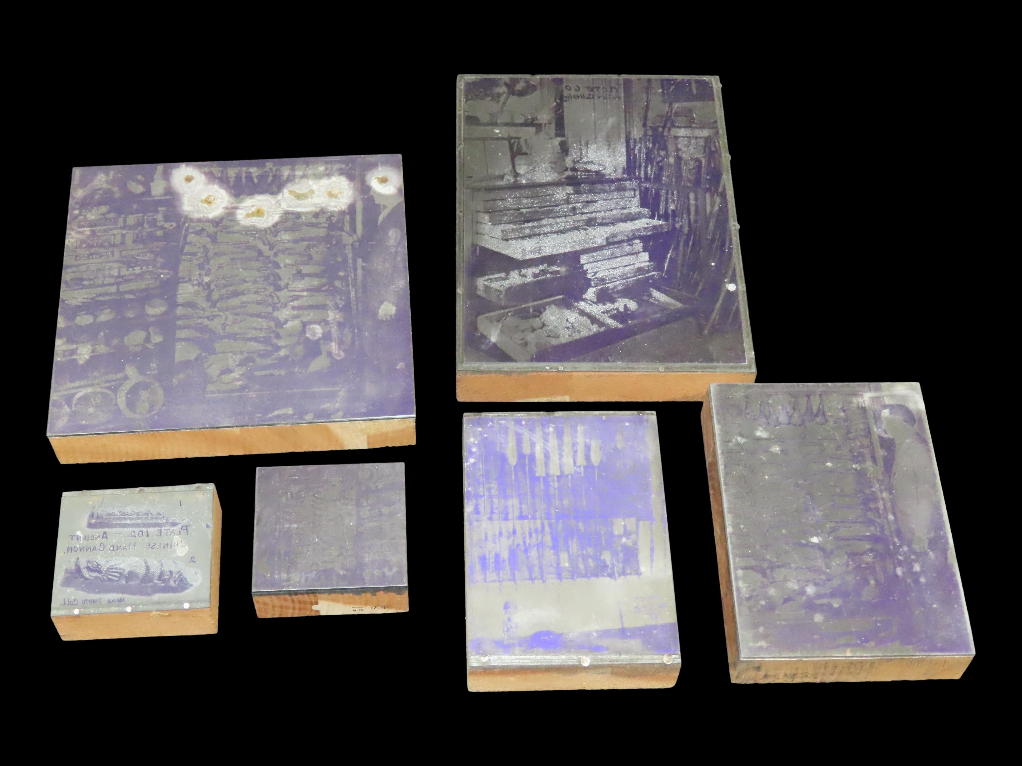Lot of 6 Antique Printing Plates with Guns, Rifles, Army, Navy, etc. Used in Rev. Heike's Book on guns.