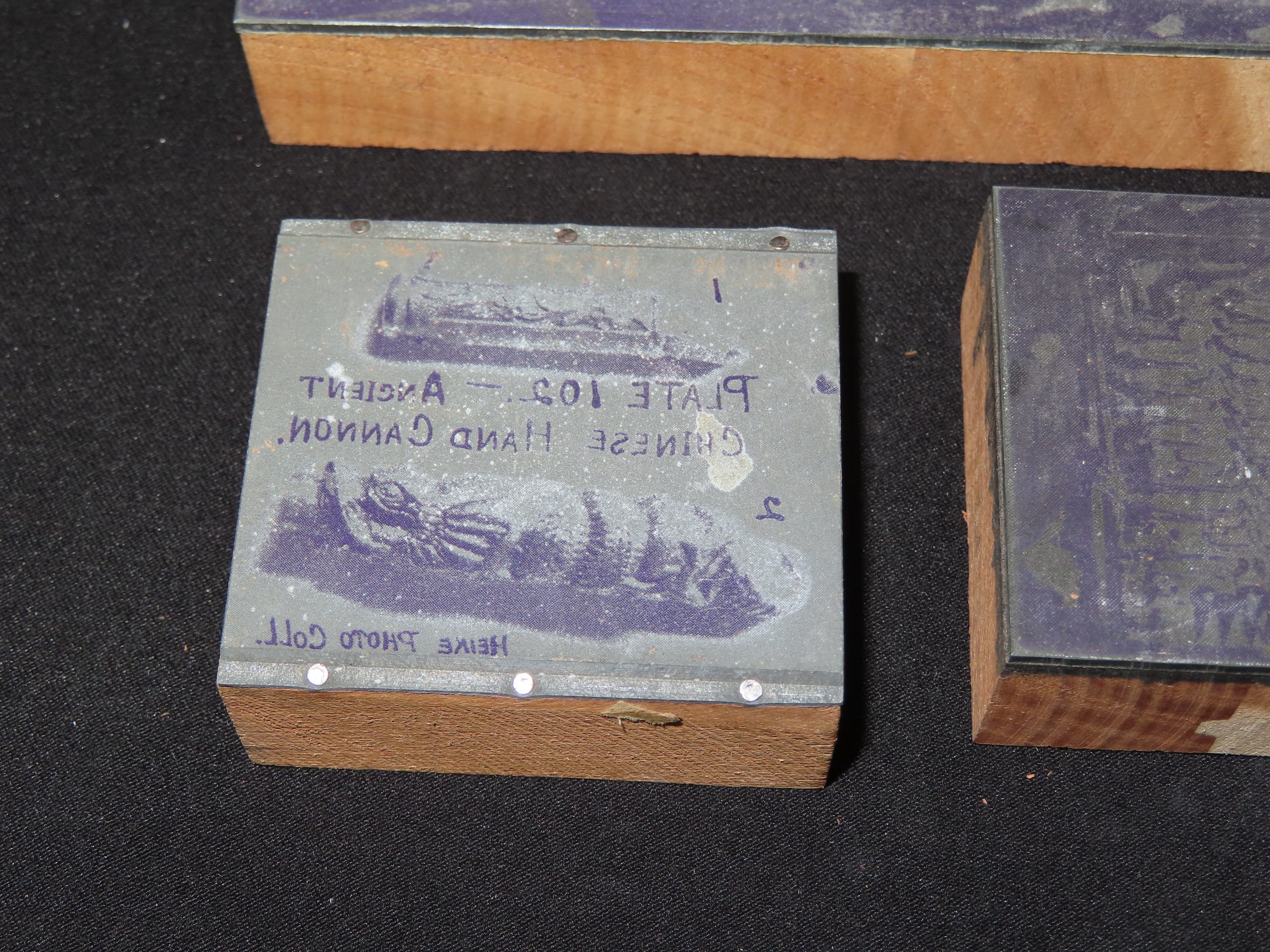 Lot of 6 Antique Printing Plates with Guns, Rifles, Army, Navy, etc. Used in Rev. Heike's Book on guns.