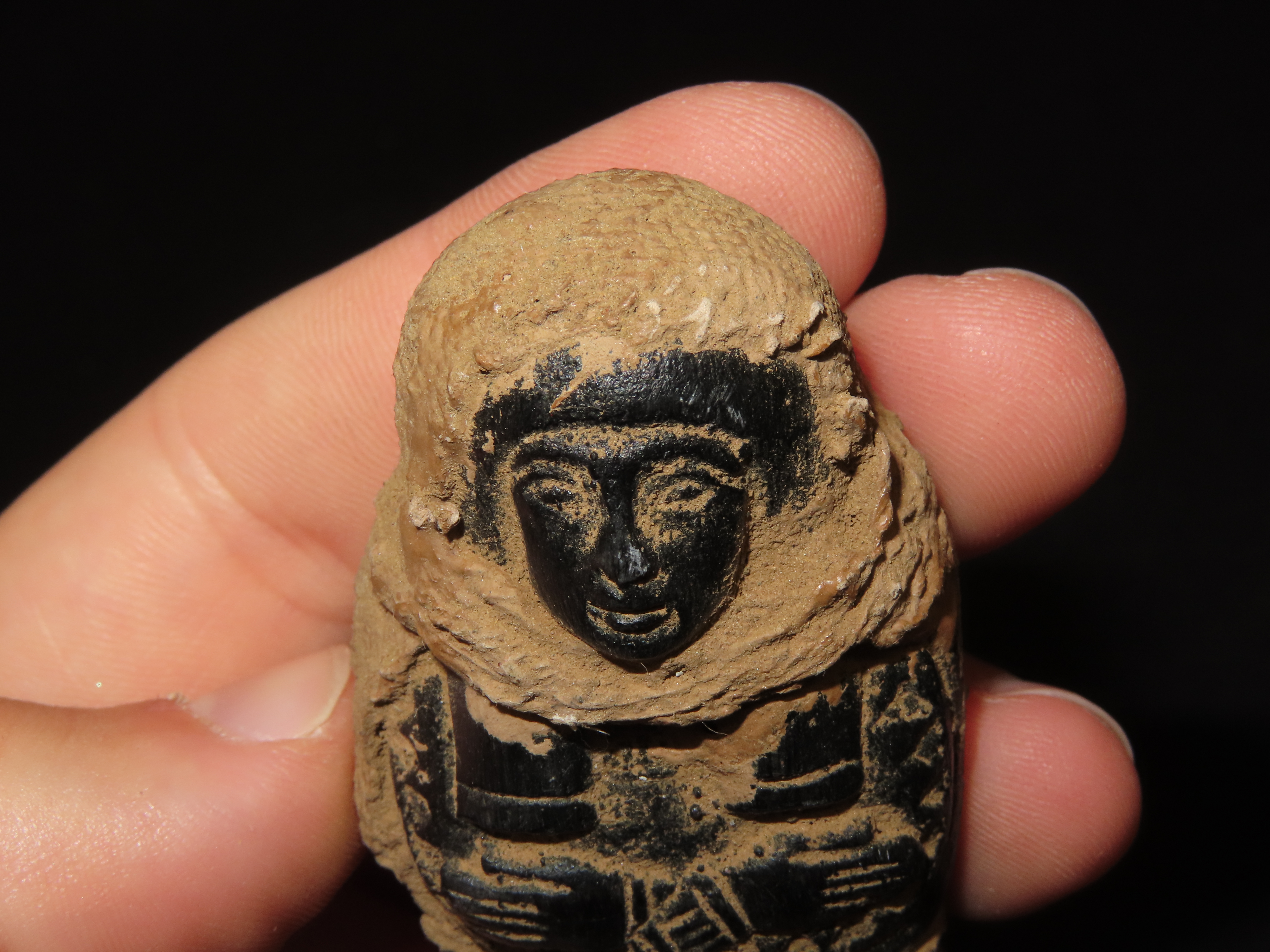 3 7/8" Egyptian Ushtabi / Shabti 1085-730 BC, Faience, Nice Example with nice Original Paint & Great Patina