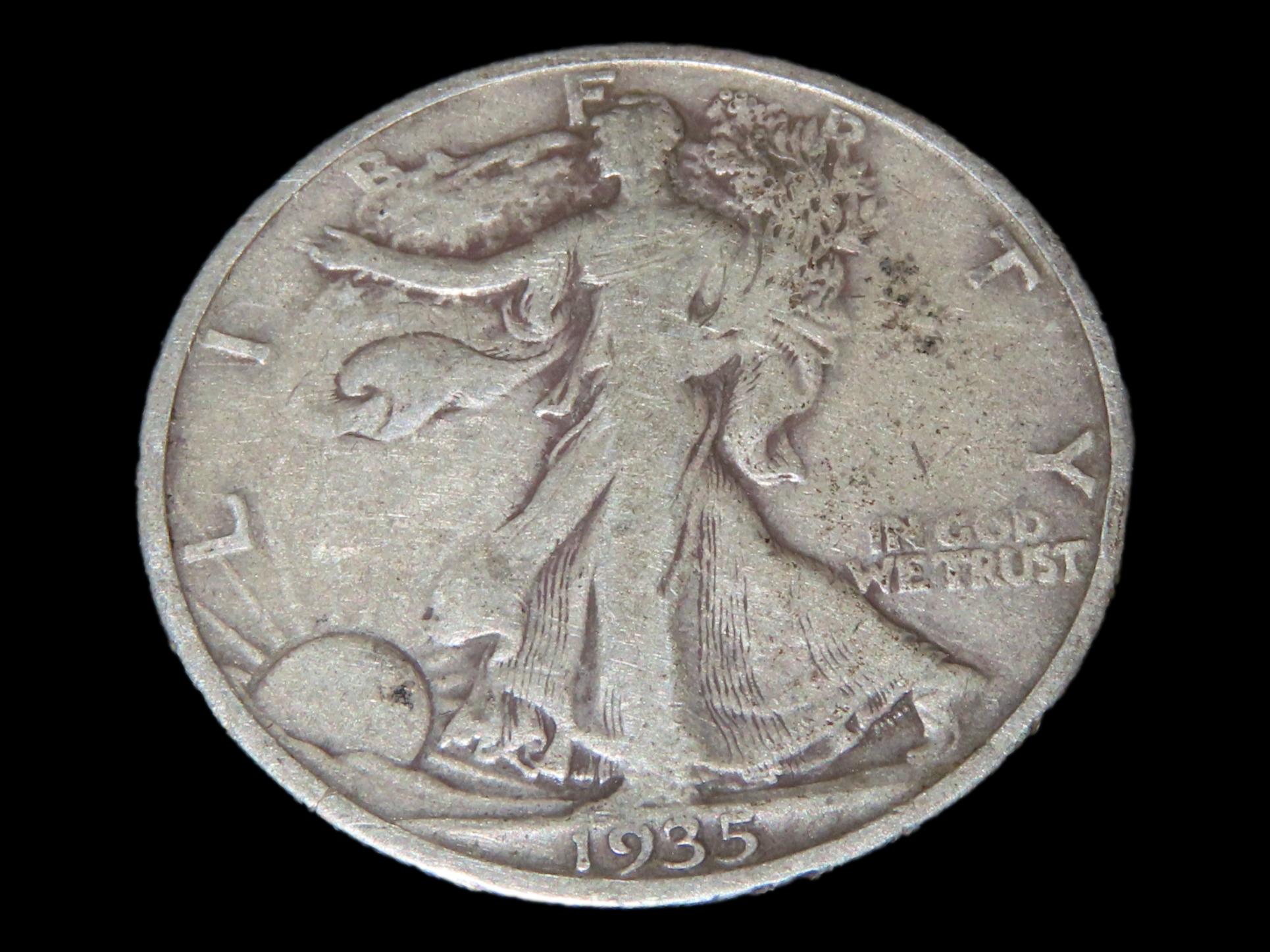 1935Walking Liberty Silver Half Dollar, Great Original Condition, Early U's Coin, United States Currency
