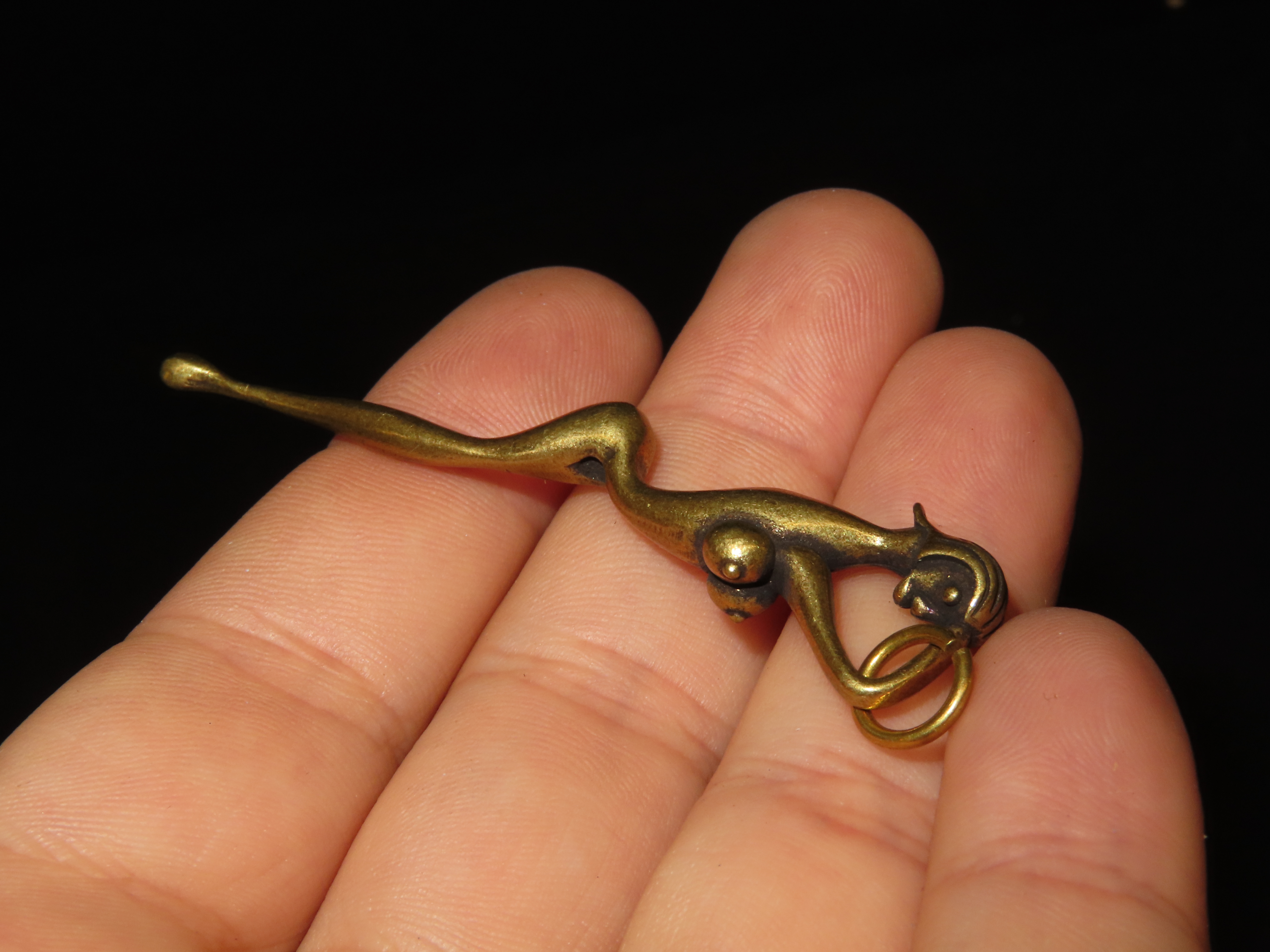 Vintage Brass Snuff Spoon / Ear Scoop, Nude Female Figure