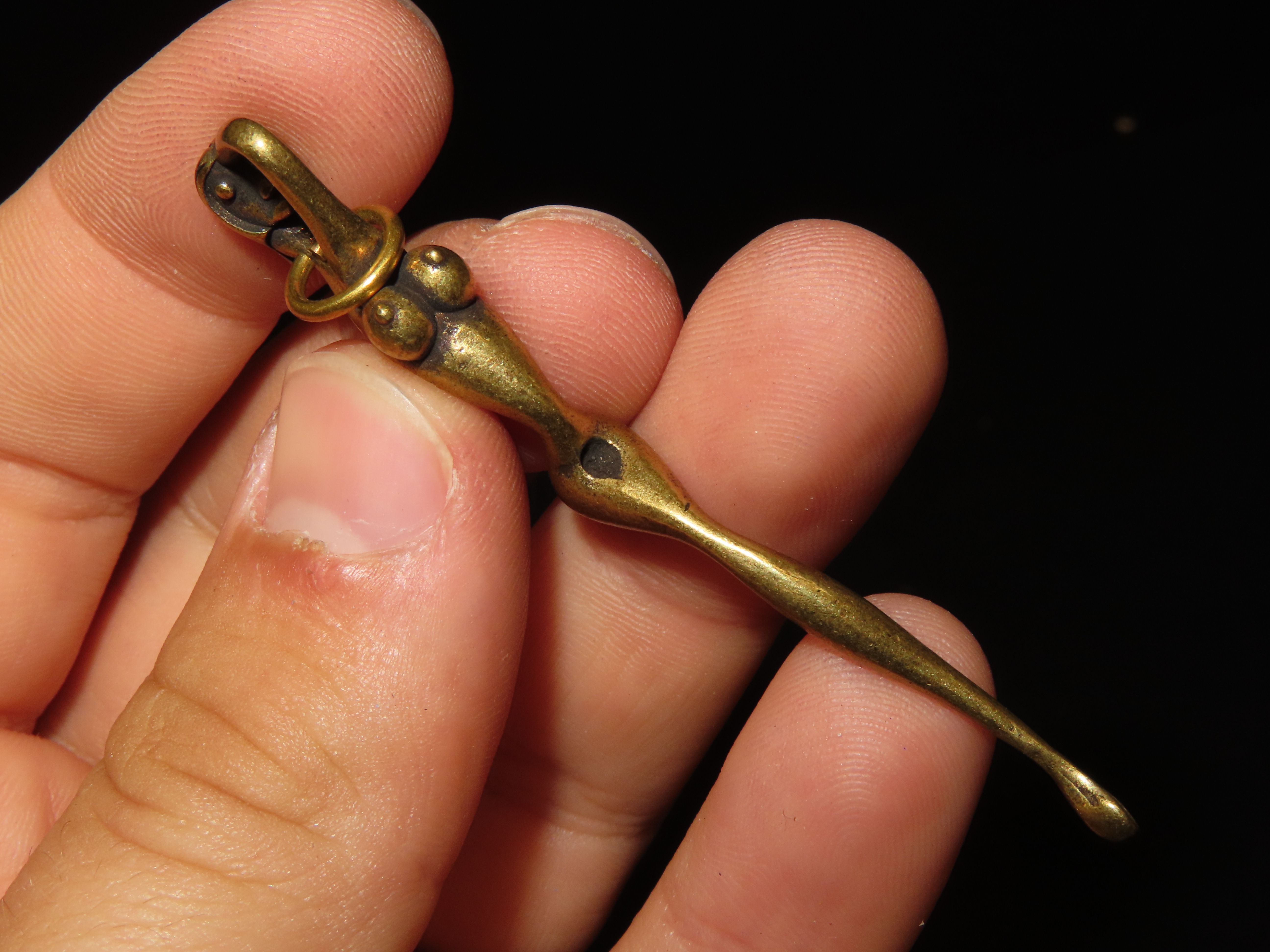 Vintage Brass Snuff Spoon / Ear Scoop, Nude Female Figure