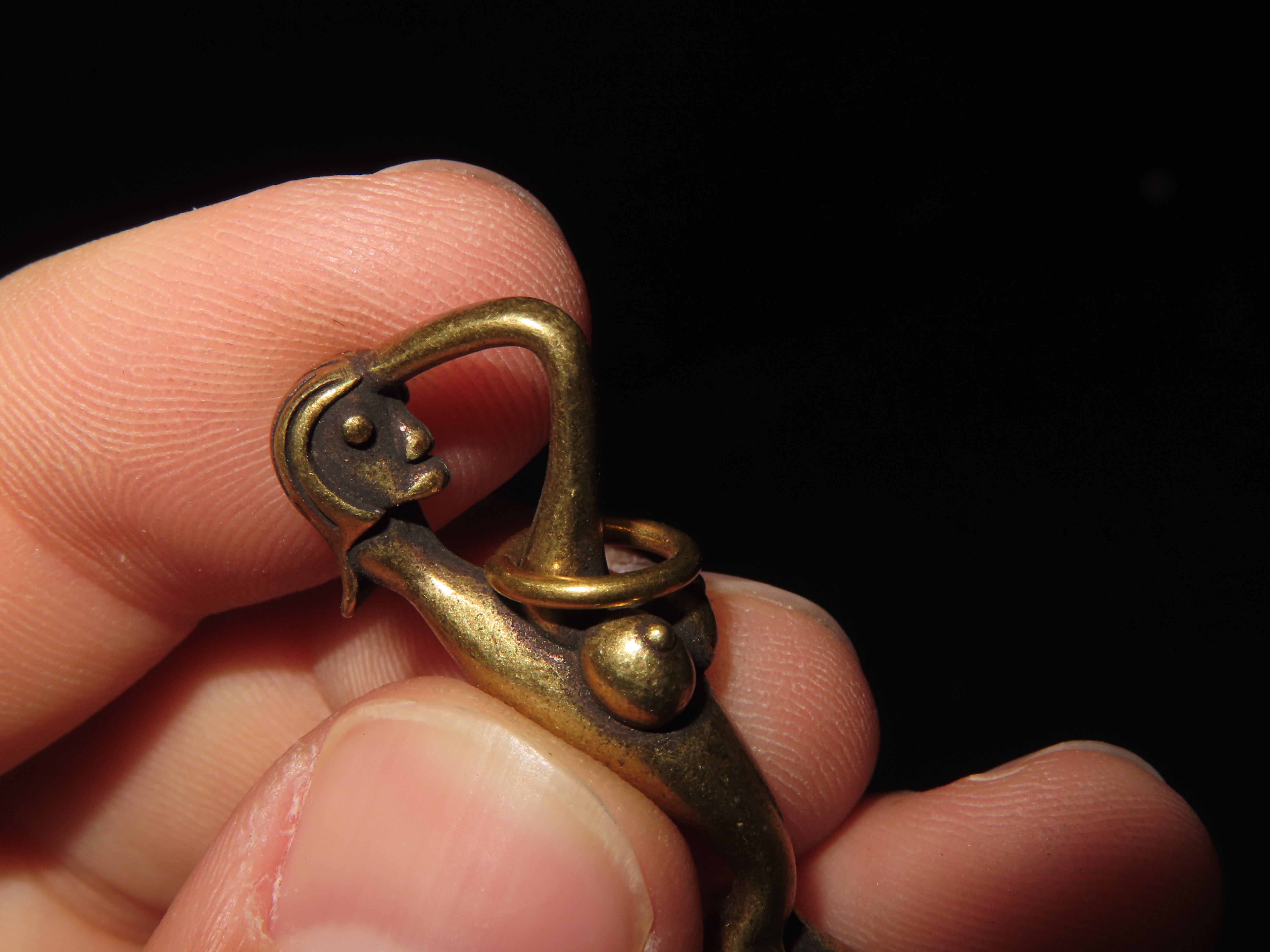 Vintage Brass Snuff Spoon / Ear Scoop, Nude Female Figure