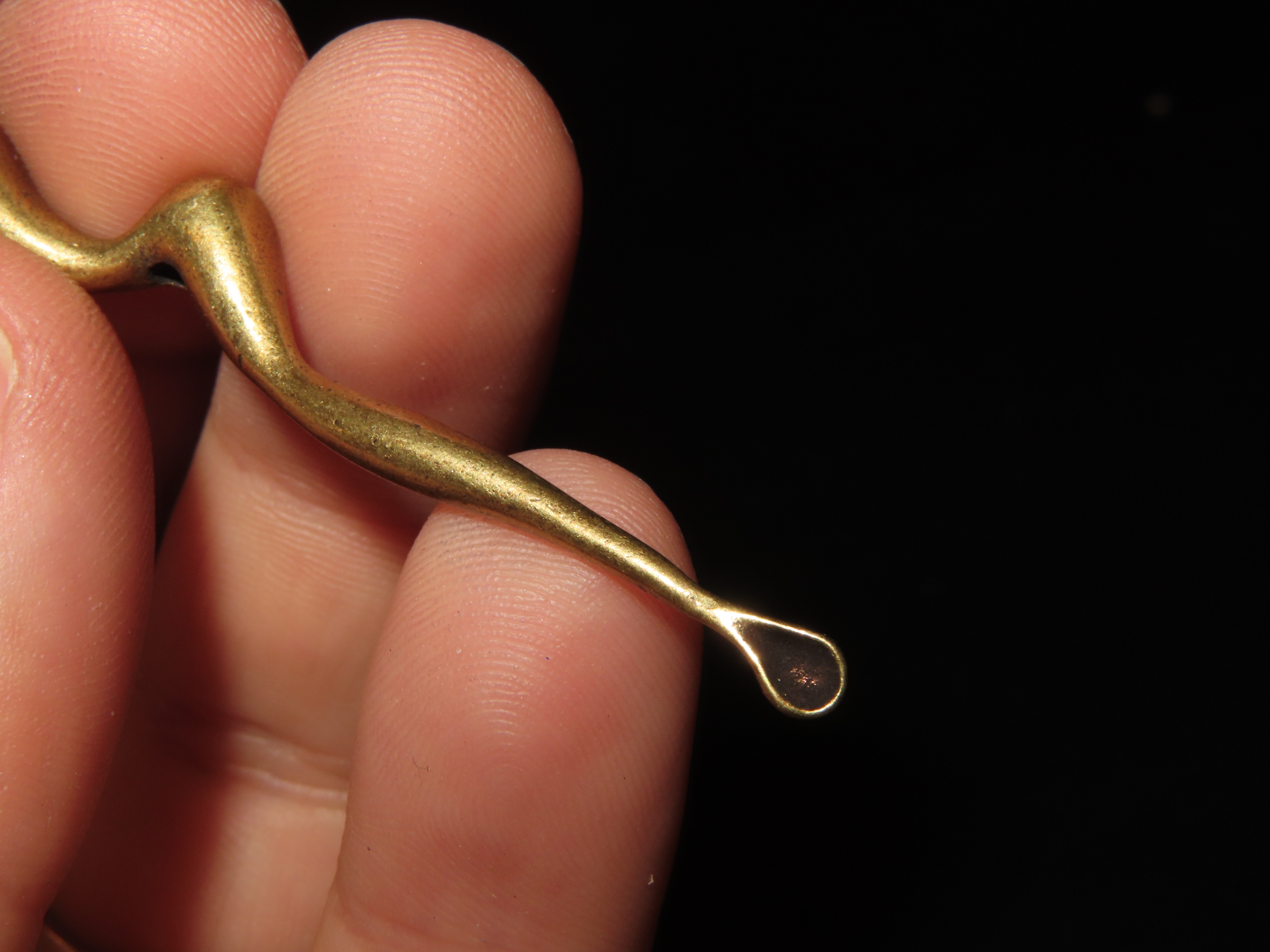 Vintage Brass Snuff Spoon / Ear Scoop, Nude Female Figure