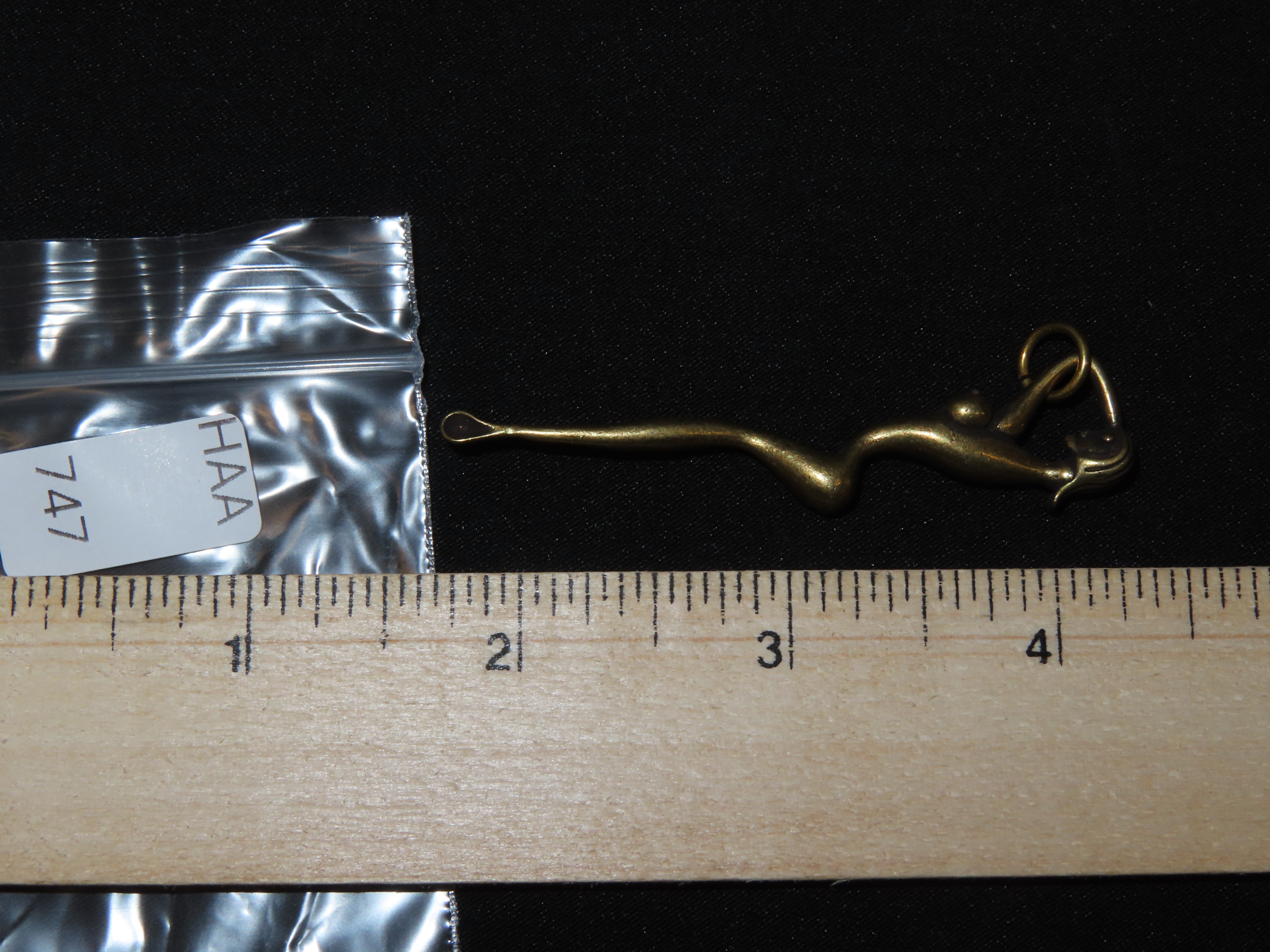 Vintage Brass Snuff Spoon / Ear Scoop, Nude Female Figure