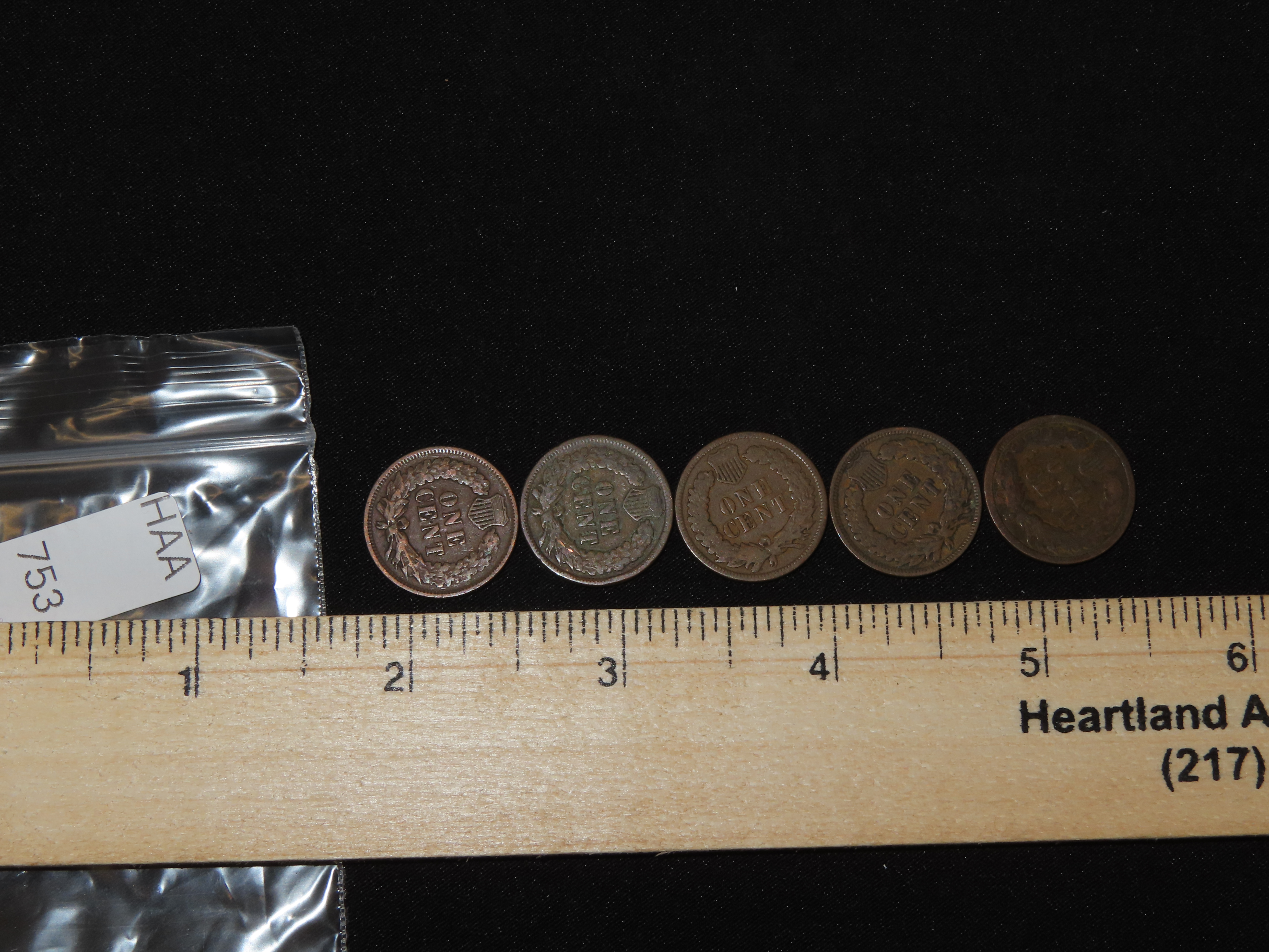 Lot of 5 All Different Date Indian Head Cents from 1800's & 1900's, Nice Original Condition United States Coins, U.S.> Currency