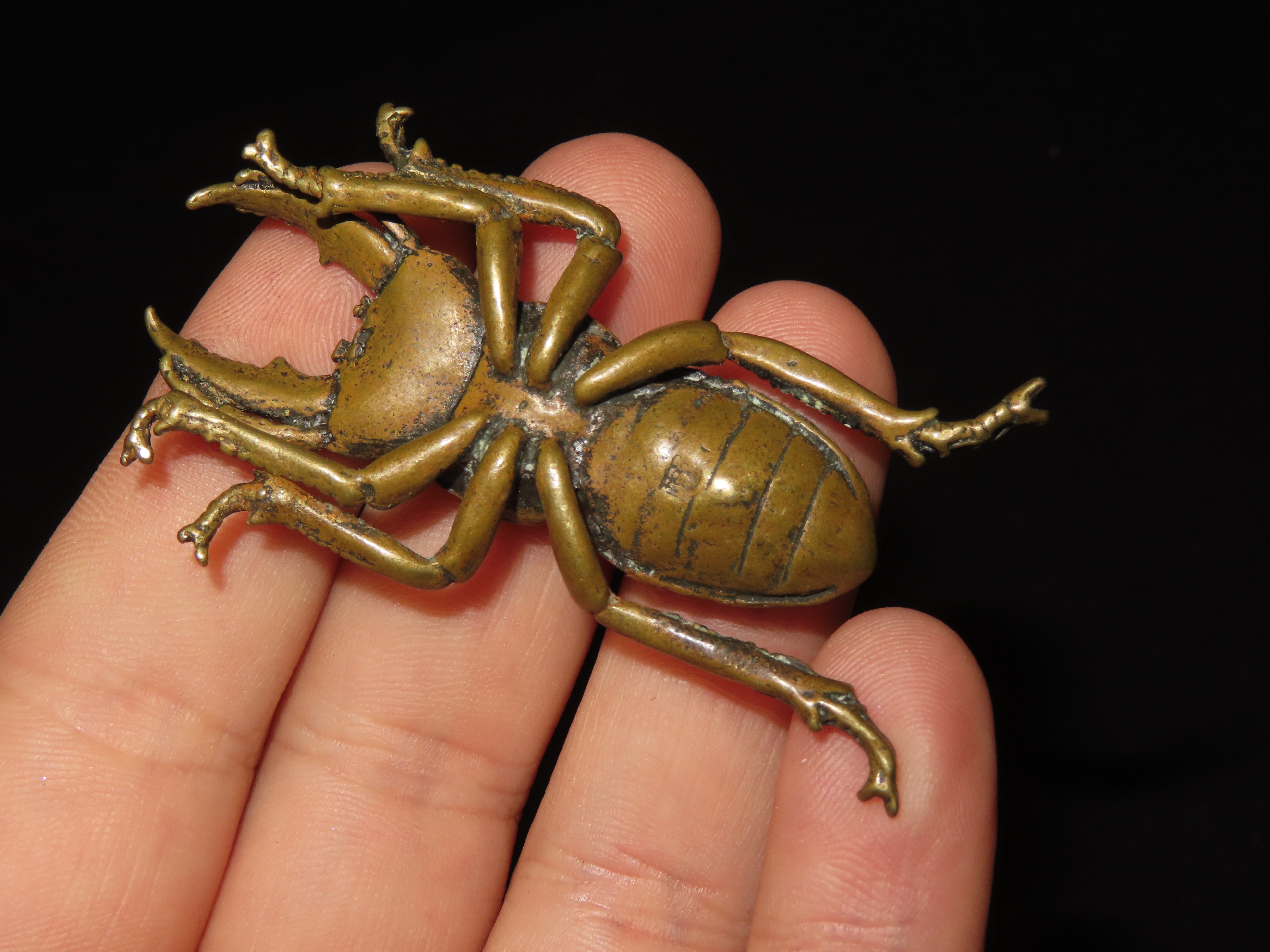Vintage Solid Brass Emperor Beetle. Highly Detailed example showing precise realistic features both top and bottom.