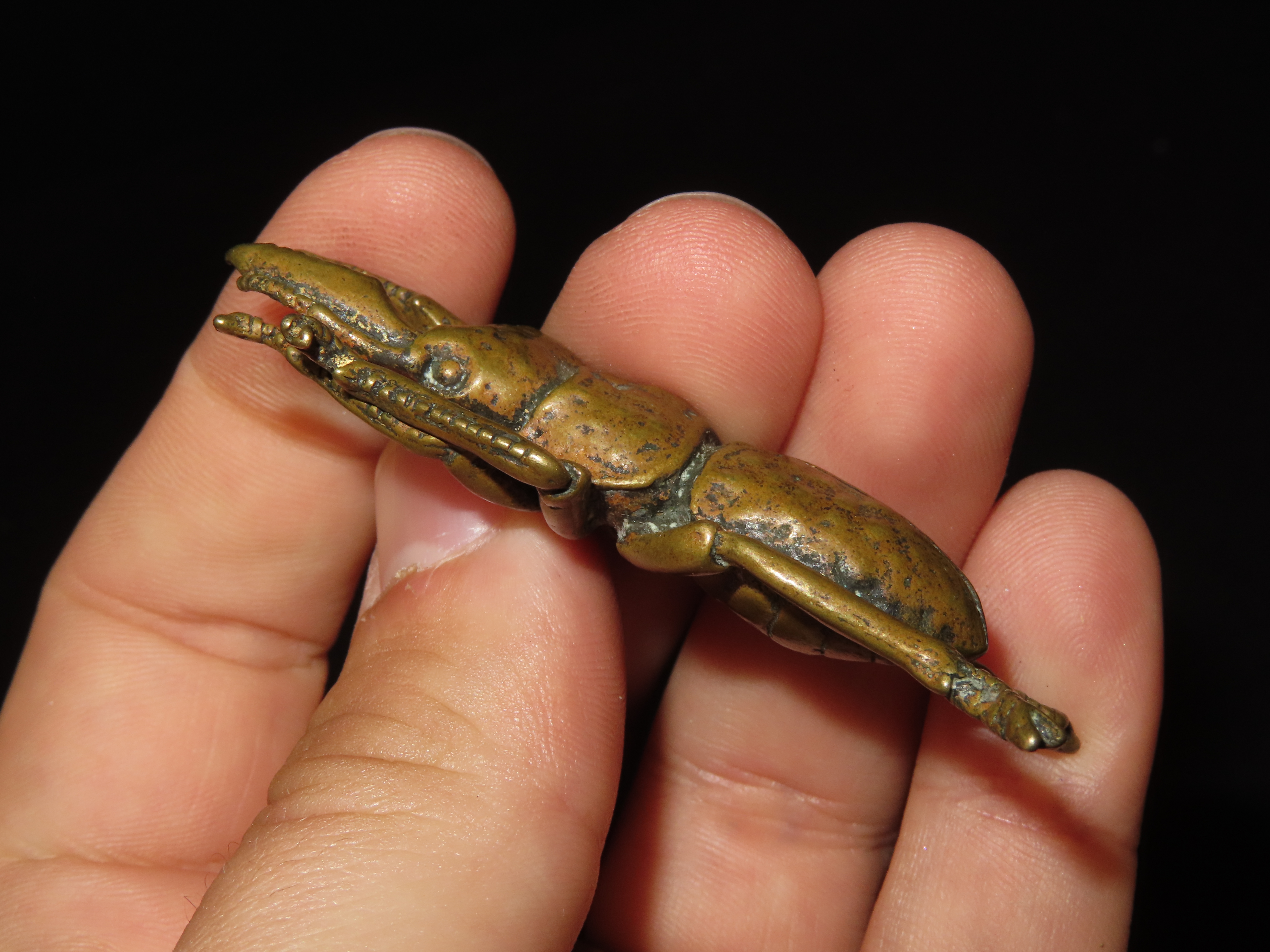 Vintage Solid Brass Emperor Beetle. Highly Detailed example showing precise realistic features both top and bottom.
