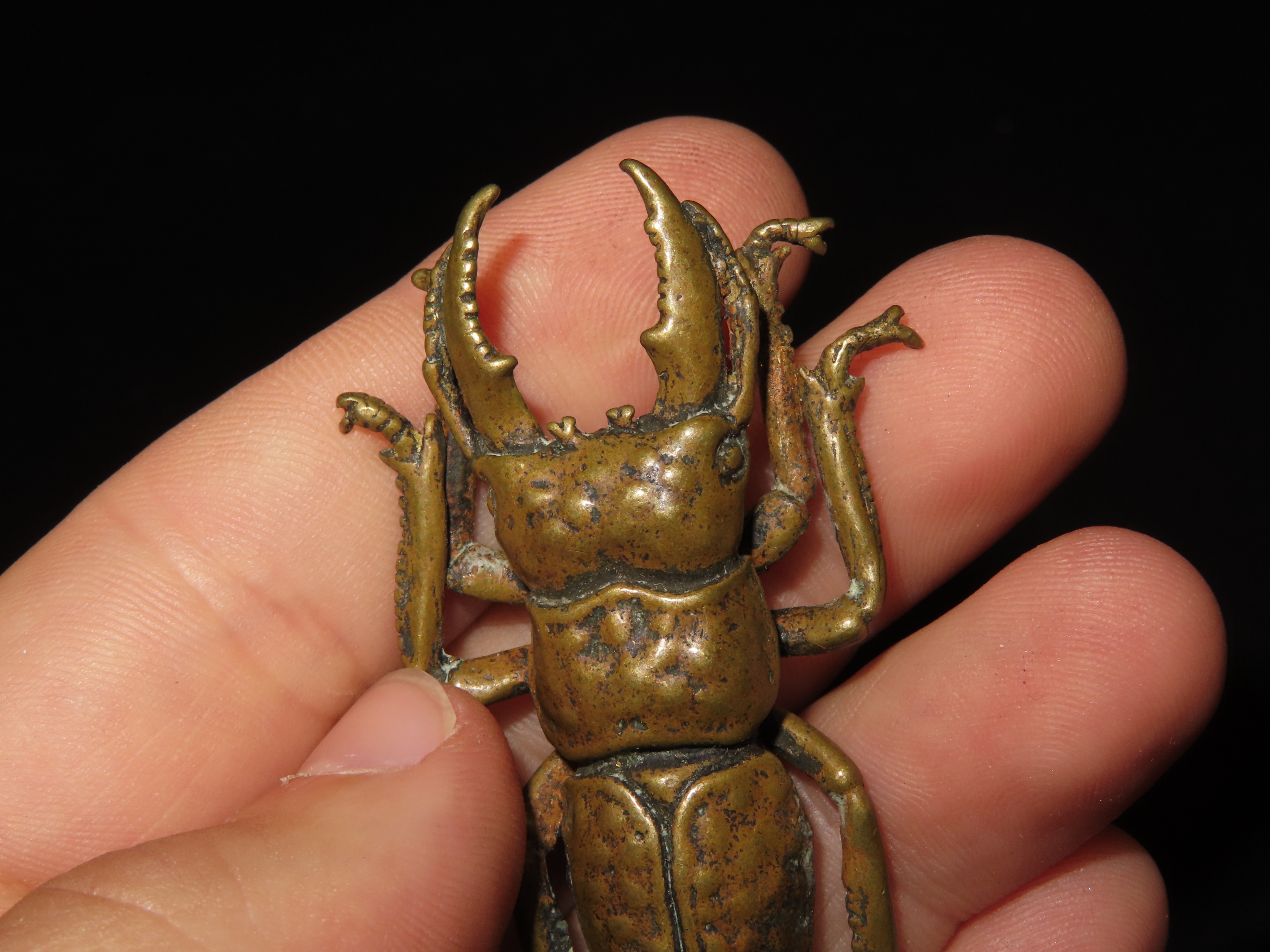 Vintage Solid Brass Emperor Beetle. Highly Detailed example showing precise realistic features both top and bottom.