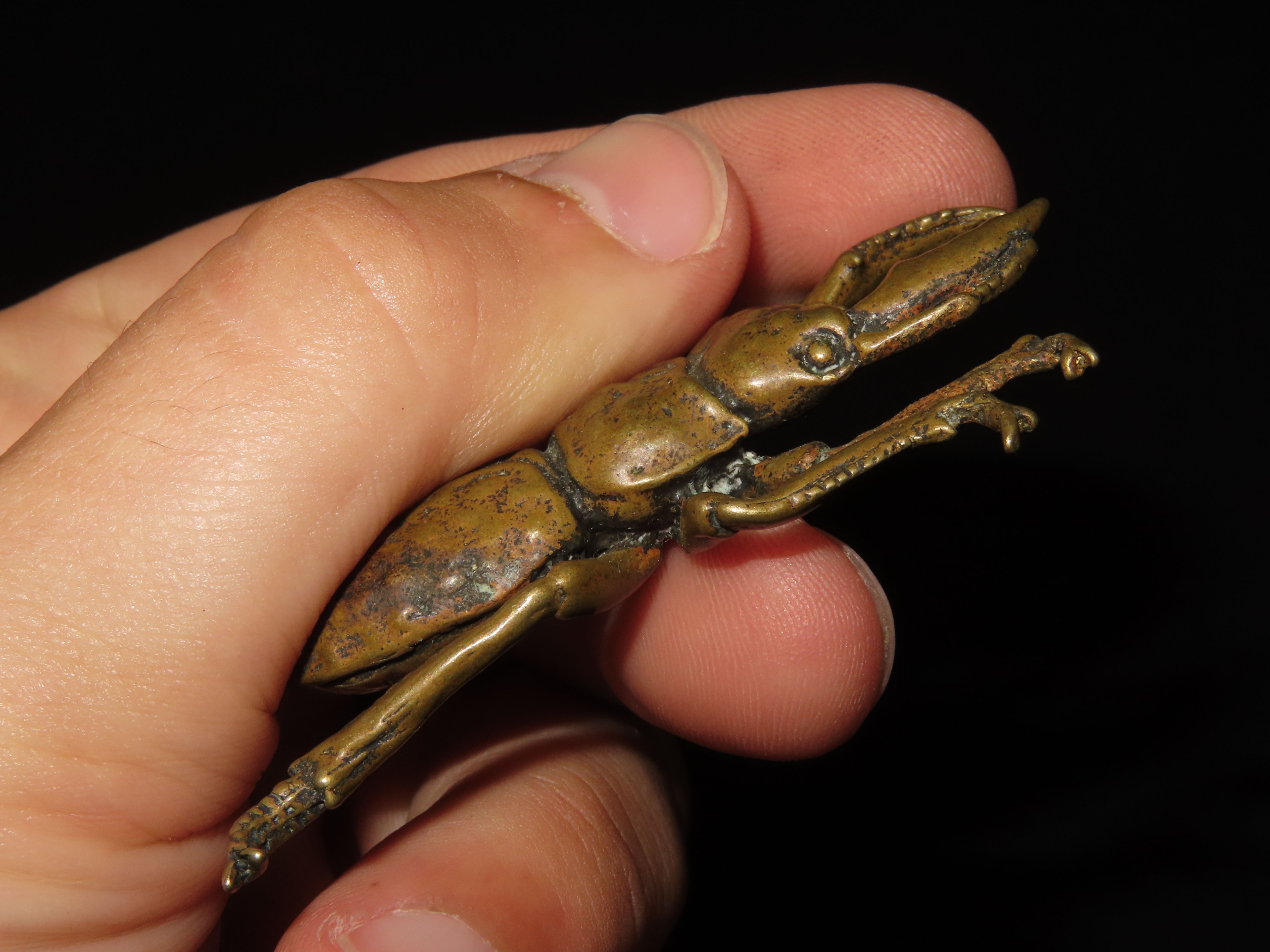 Vintage Solid Brass Emperor Beetle. Highly Detailed example showing precise realistic features both top and bottom.