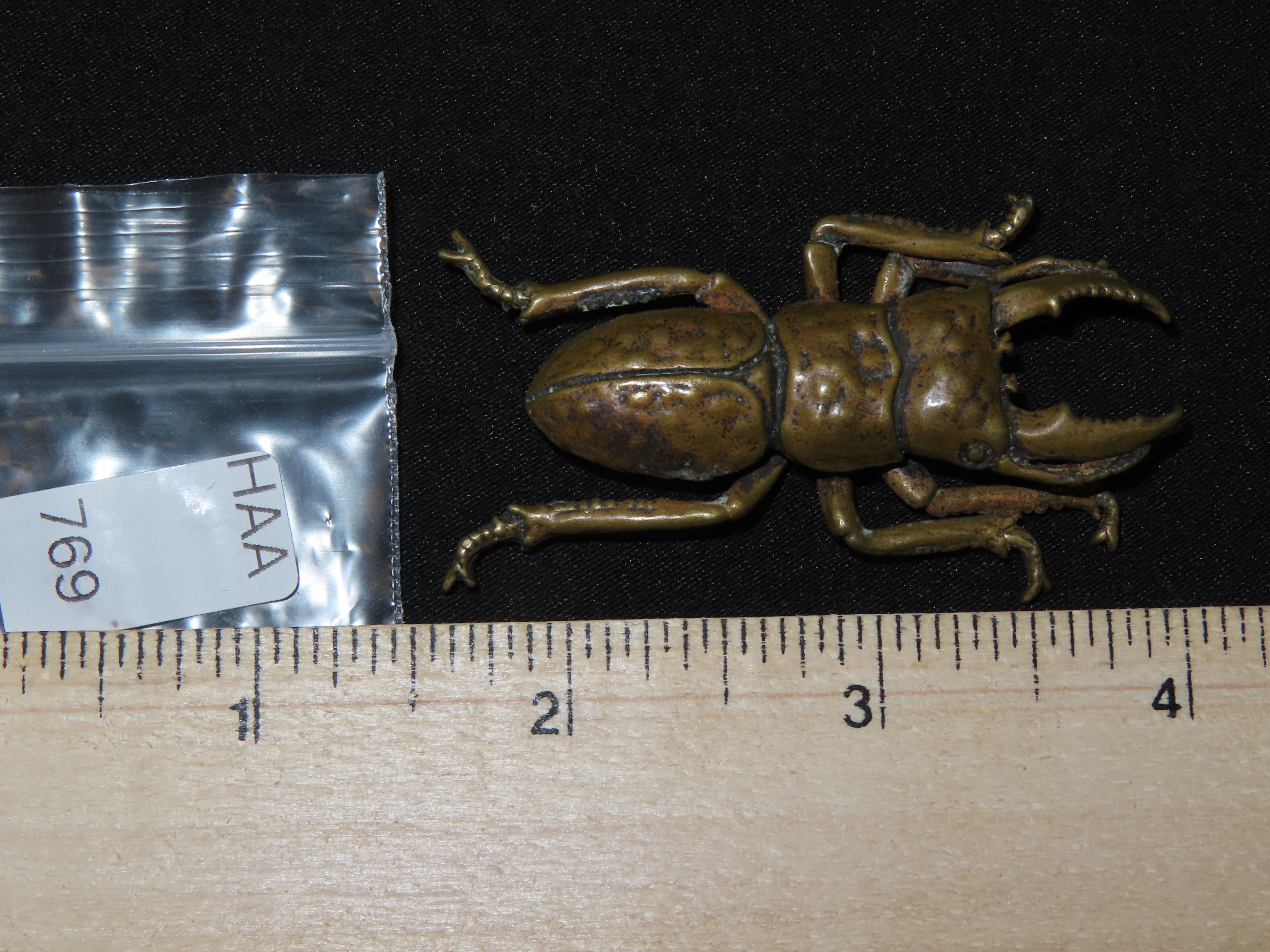 Vintage Solid Brass Emperor Beetle. Highly Detailed example showing precise realistic features both top and bottom.