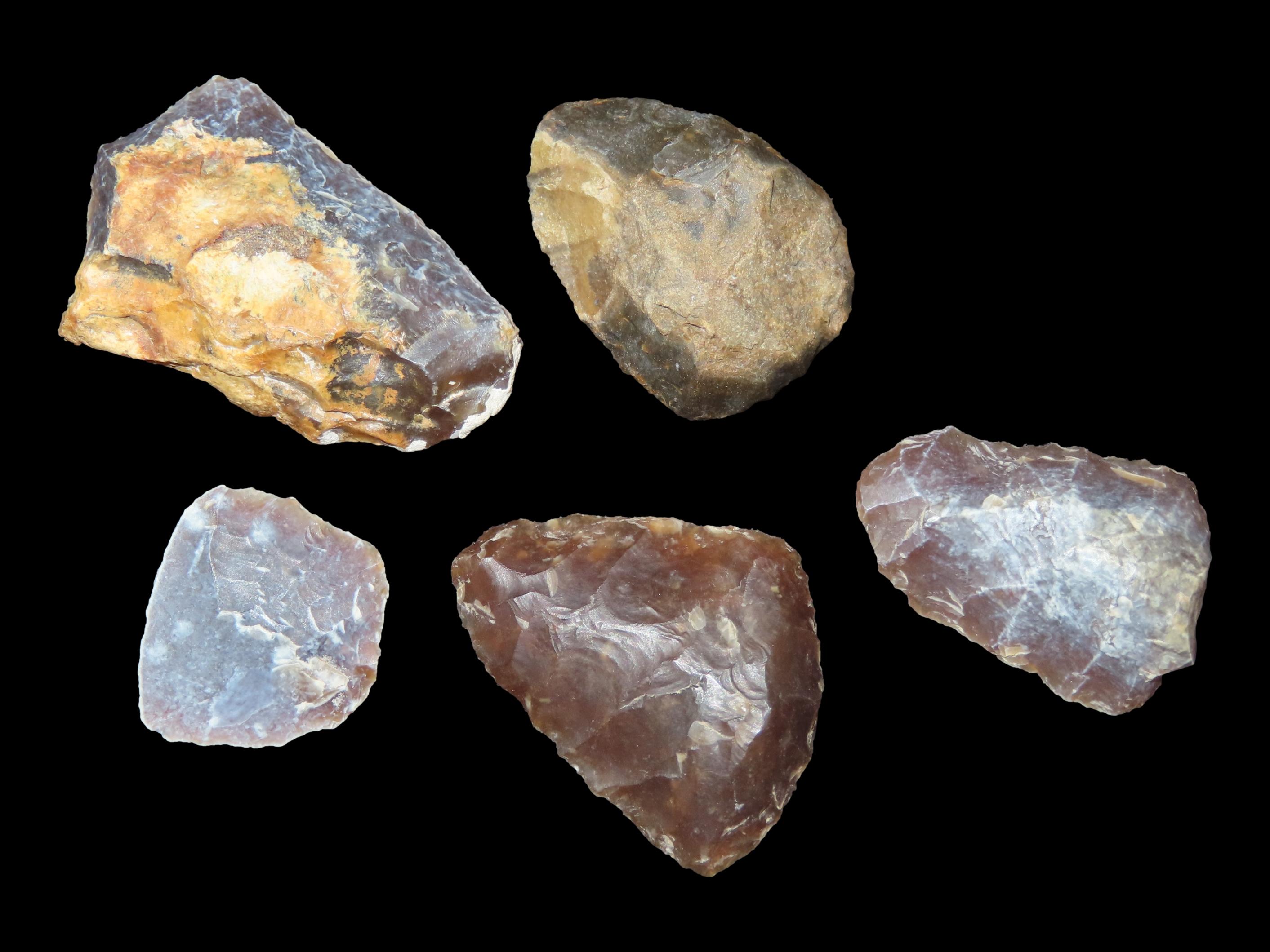 Nice Lot of Knife River Flint Thumb Scrapers from the Dakotas. Beautiful Translucent KRF.
