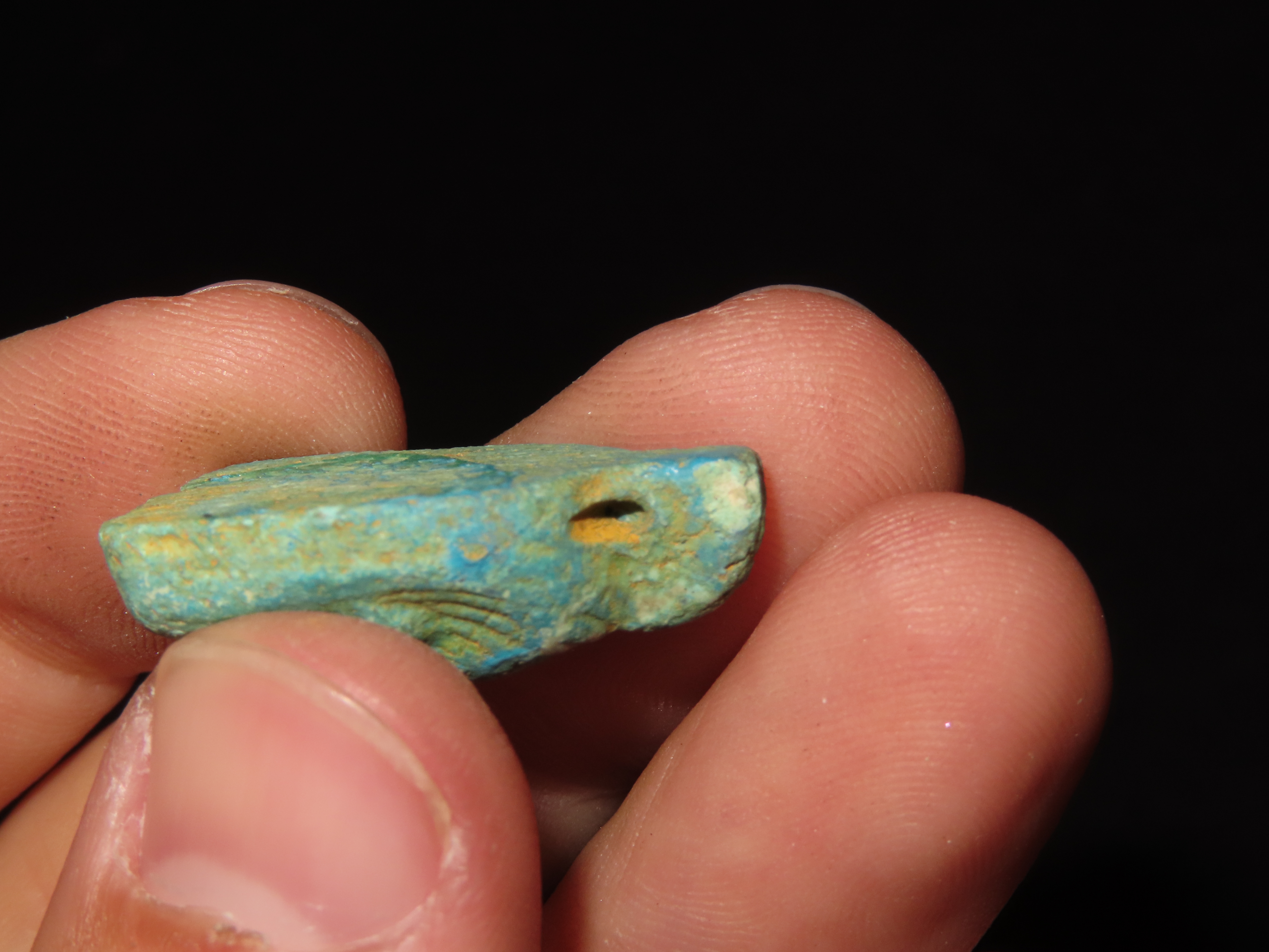 Lot of 3 Egyptian Pharoh Effigy Pendants, Ushtabi / Shabti 1085-730 BC, Faience, Nice Examples with nice Original Paint & Great Patina