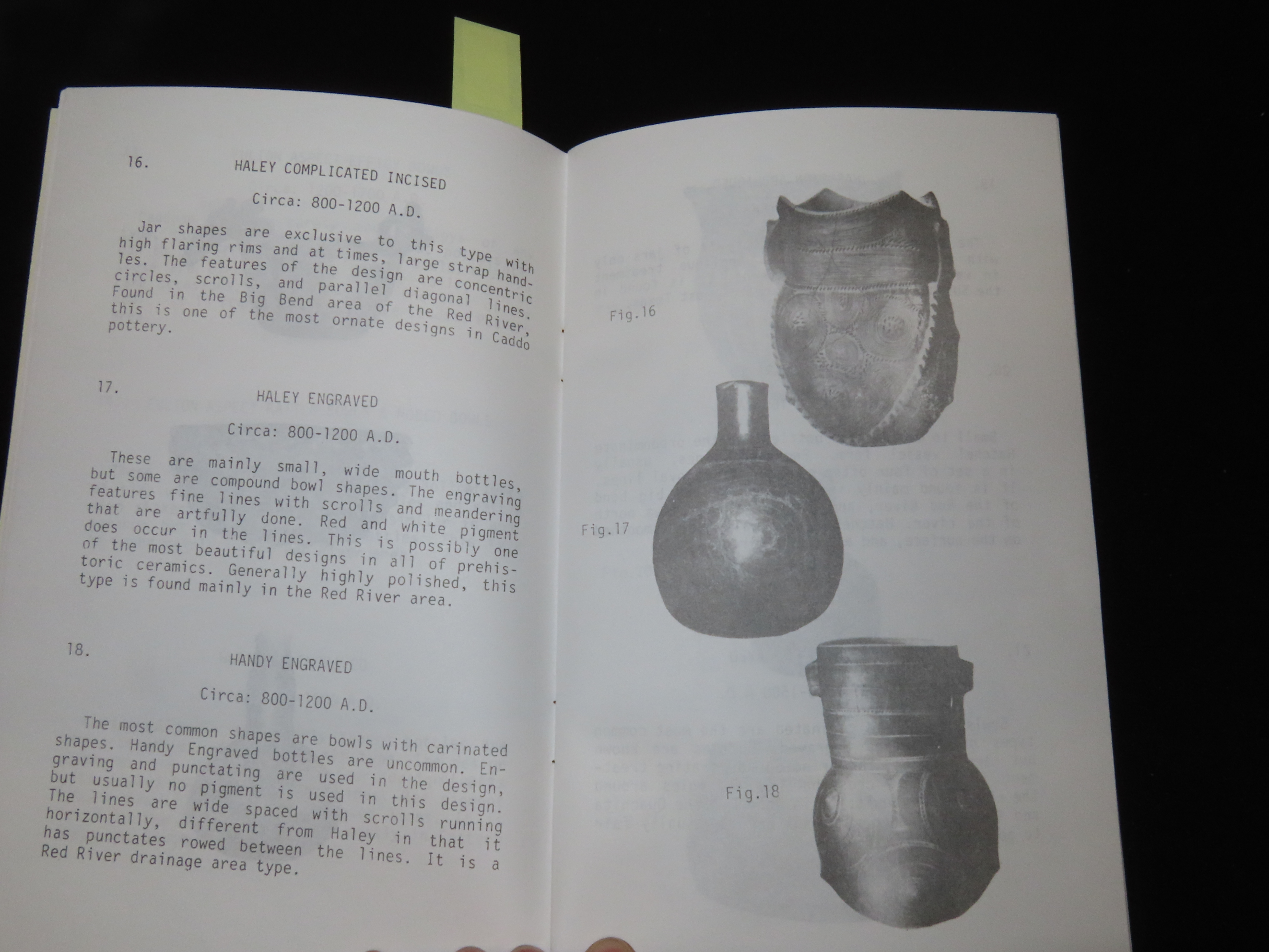 PREHISTORIC CADDO INDIAN POTTERY, 1981, BY SAM JOHNSON, 56 PAGES FULL OF SHOWING ALL THE DIFFERENT TYPES AND NAMES OF THE CADDO DESIGNS