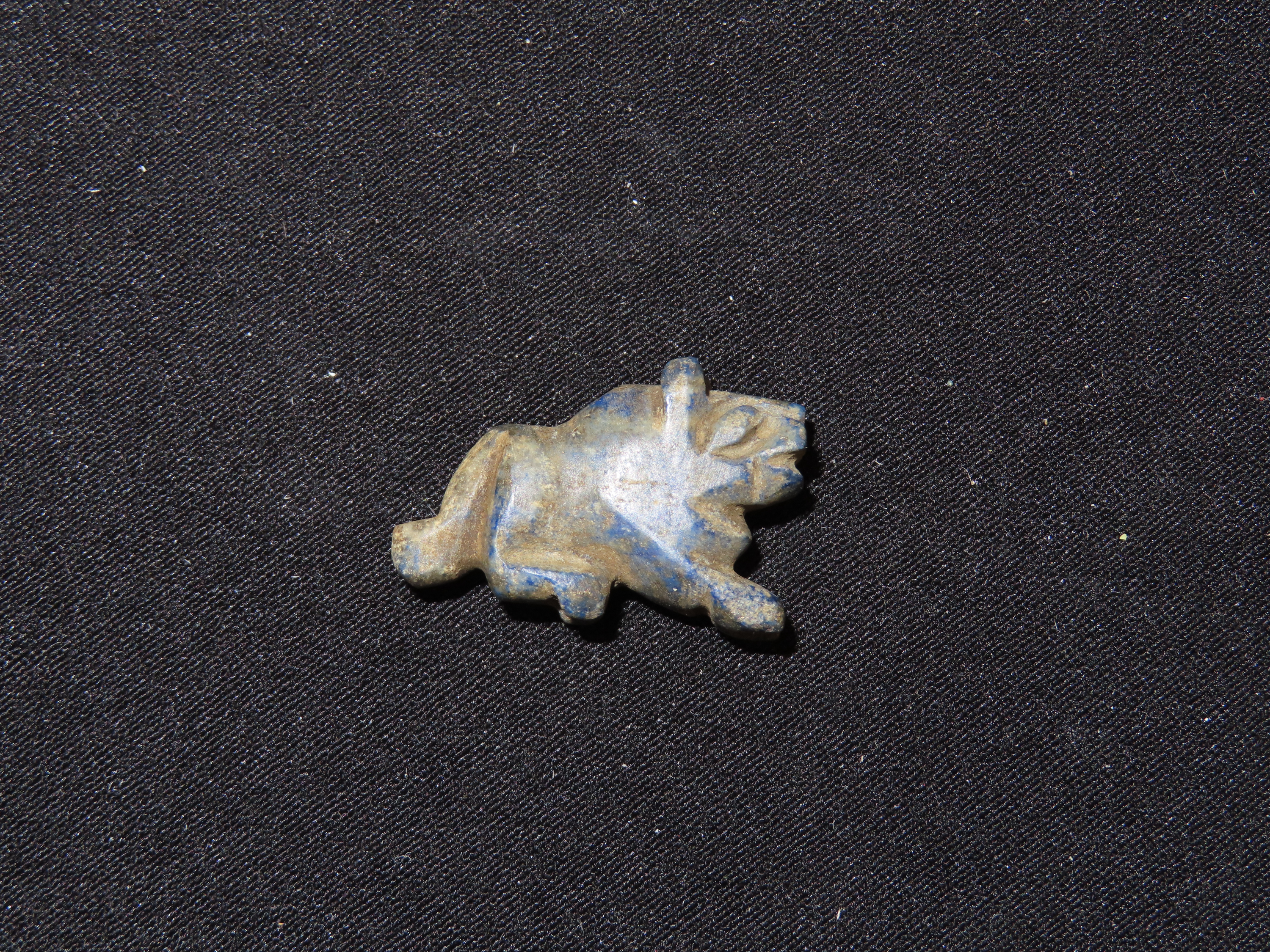 Nice Egyptian Blue Stone Amulet, Lion Effigy Pendant, 1550-332BC. Great Example