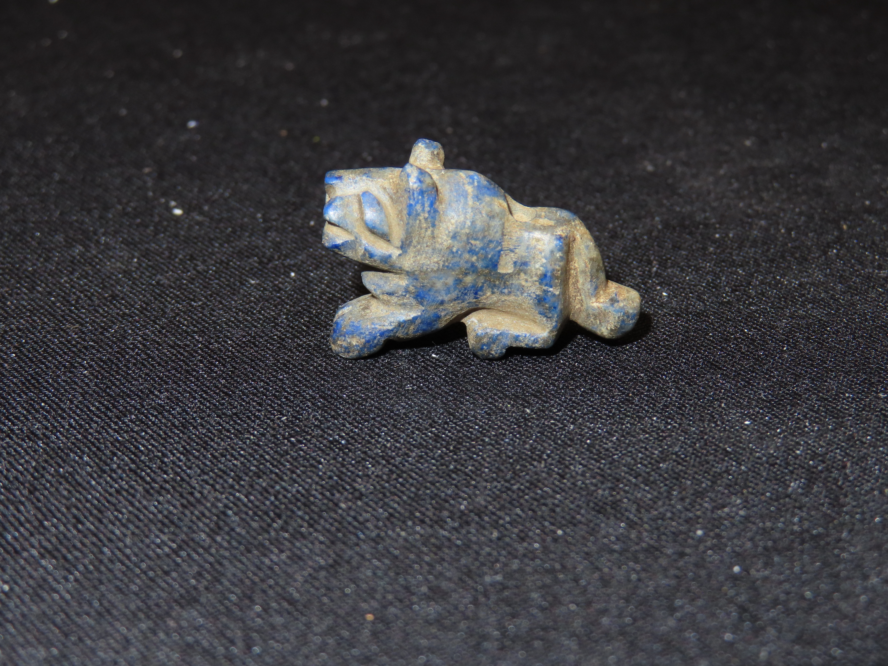 Nice Egyptian Blue Stone Amulet, Lion Effigy Pendant, 1550-332BC. Great Example