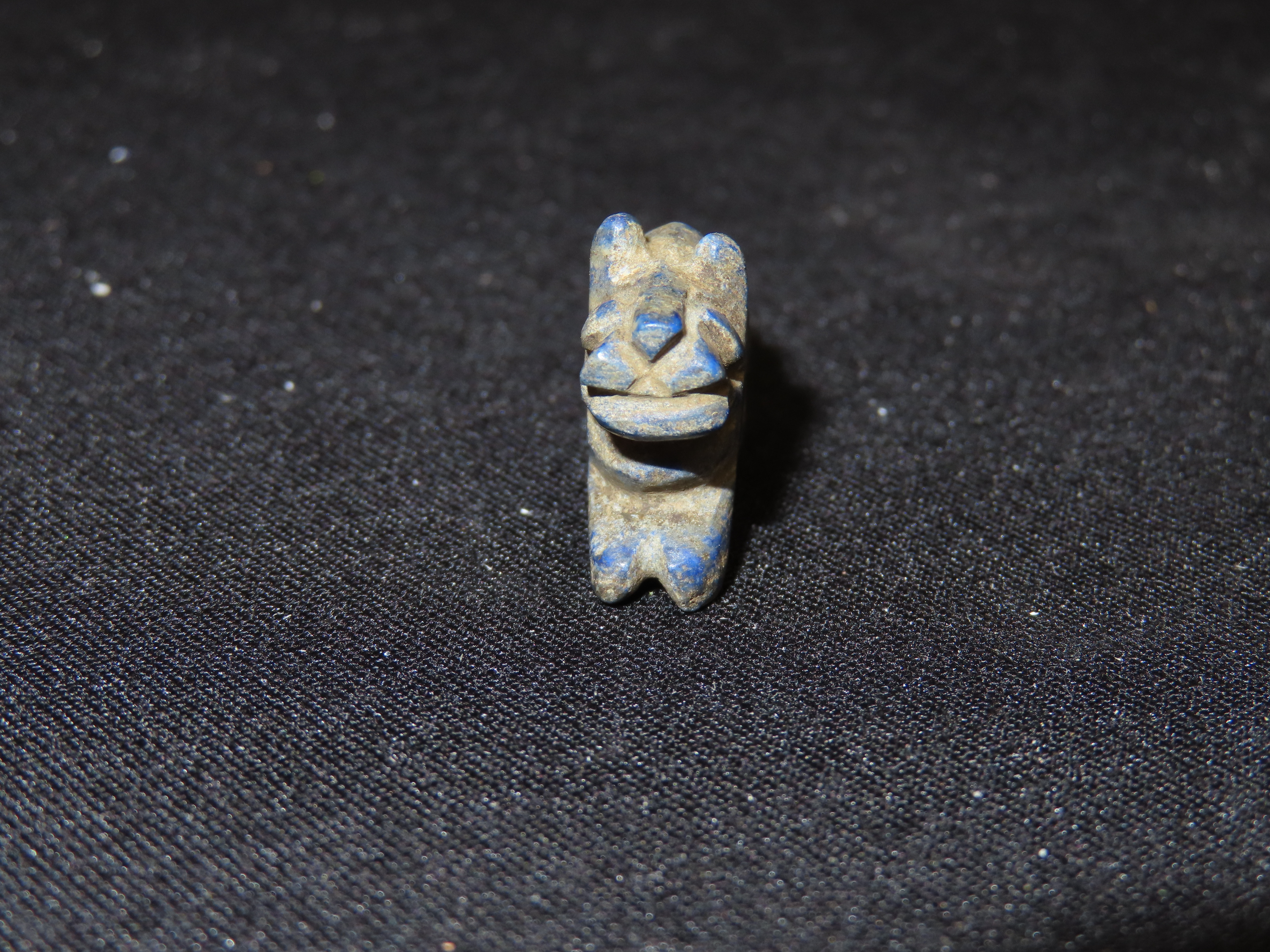 Nice Egyptian Blue Stone Amulet, Lion Effigy Pendant, 1550-332BC. Great Example