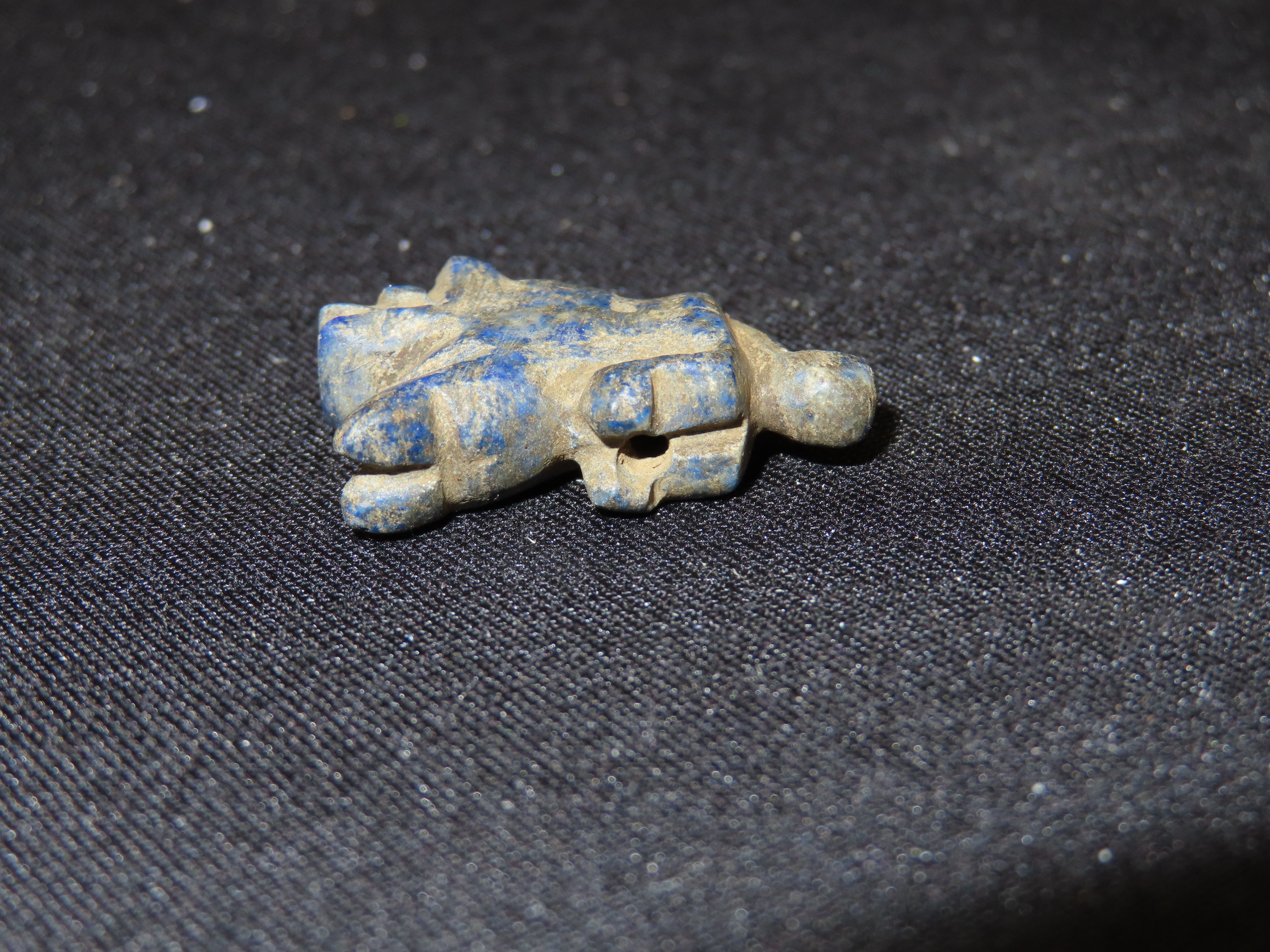Nice Egyptian Blue Stone Amulet, Lion Effigy Pendant, 1550-332BC. Great Example