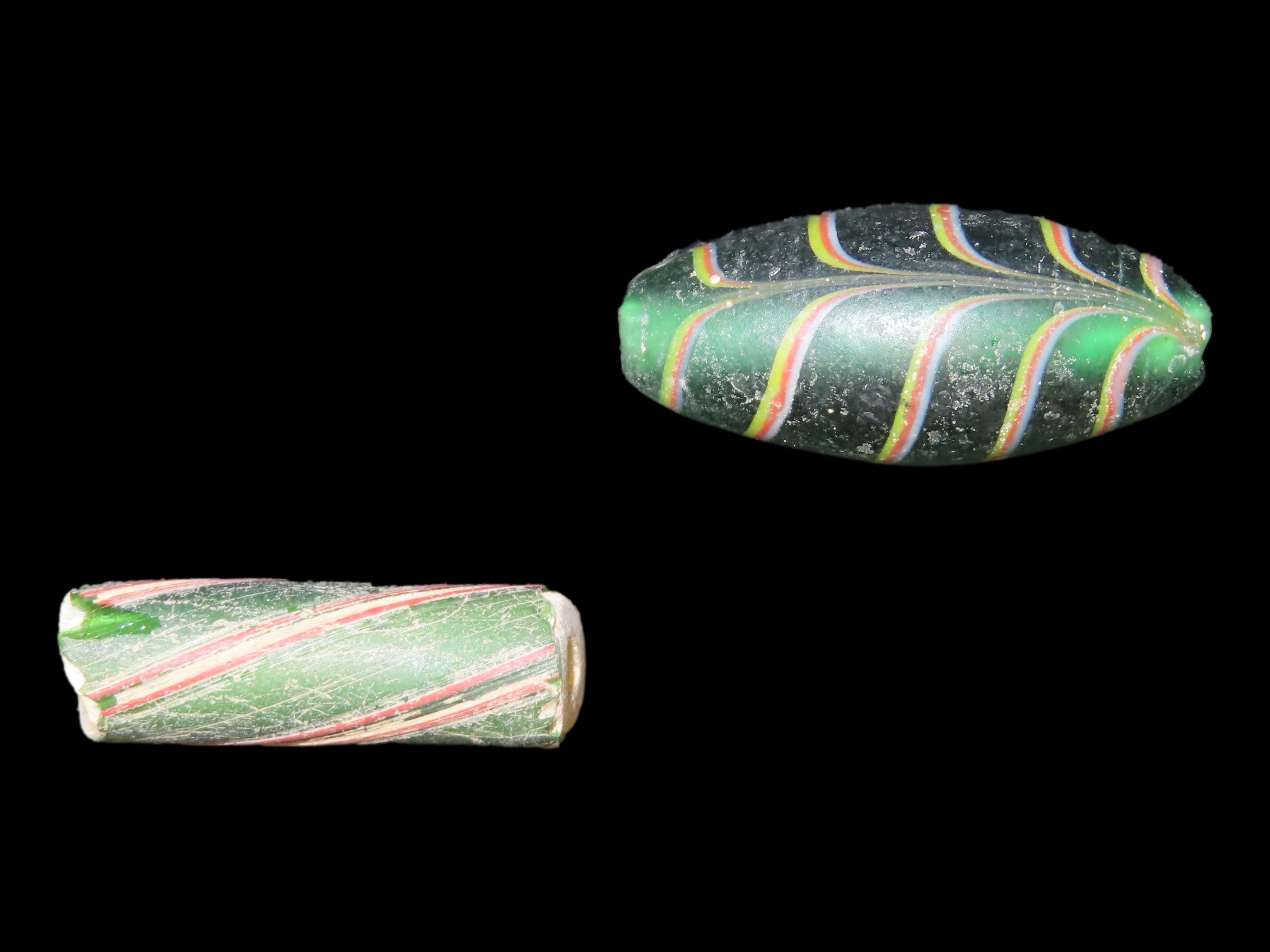 Colorful Pair of Venetian Glass Tradee Beads, Nice Old examples with great patina.