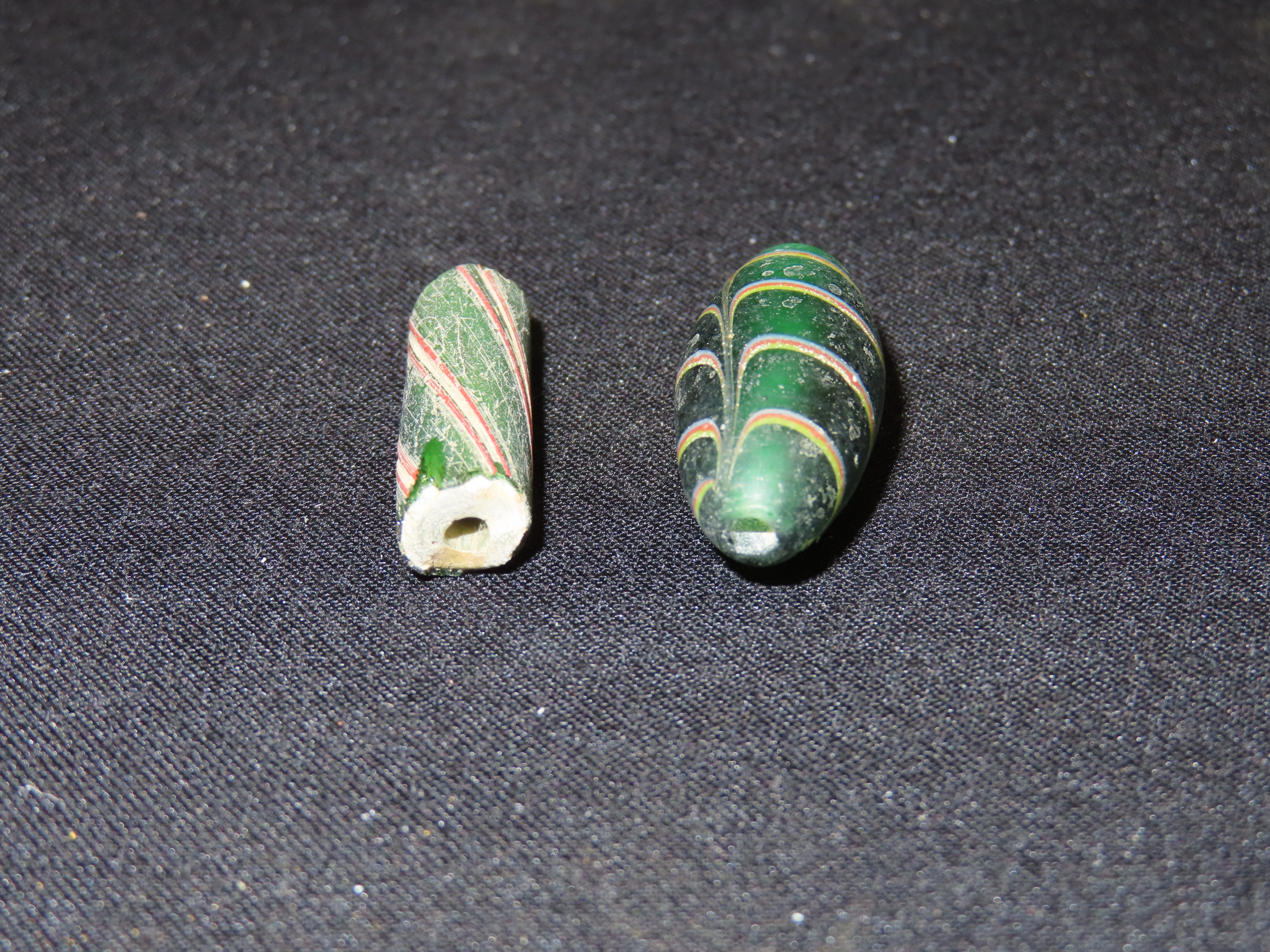 Colorful Pair of Venetian Glass Tradee Beads, Nice Old examples with great patina.