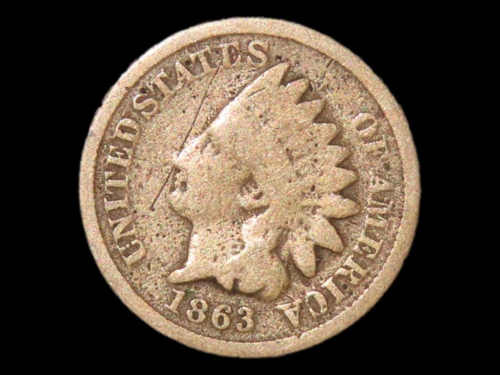 Nice 1863 Civil War Era Indian Head Cent, Penny, Copper Nickel Penny. All letters of "Liberty" are visible. Great piece of United States His