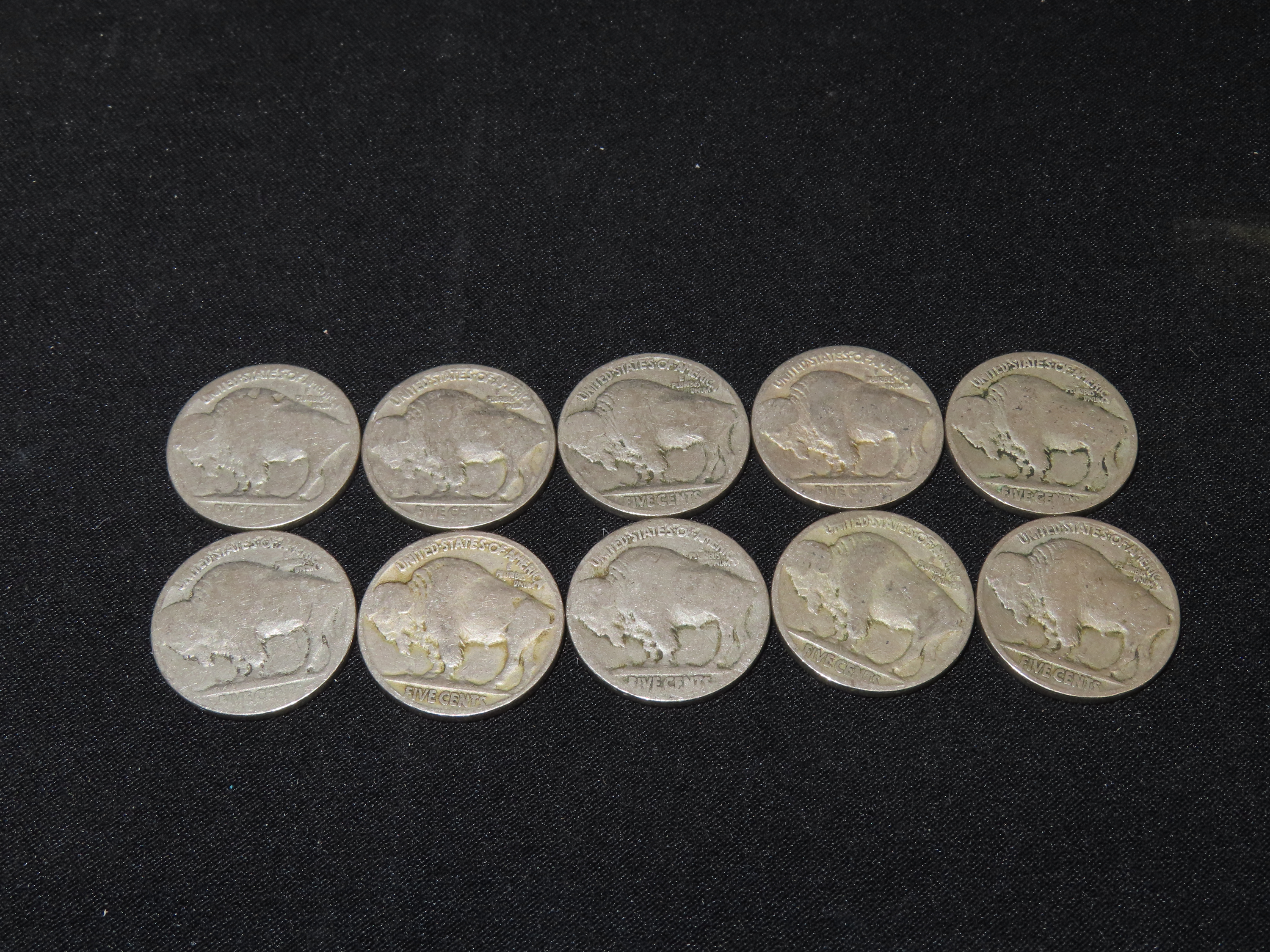 Lot of 10 Buffalo Nickels from 1913-1938, Please View Pictures for Condition