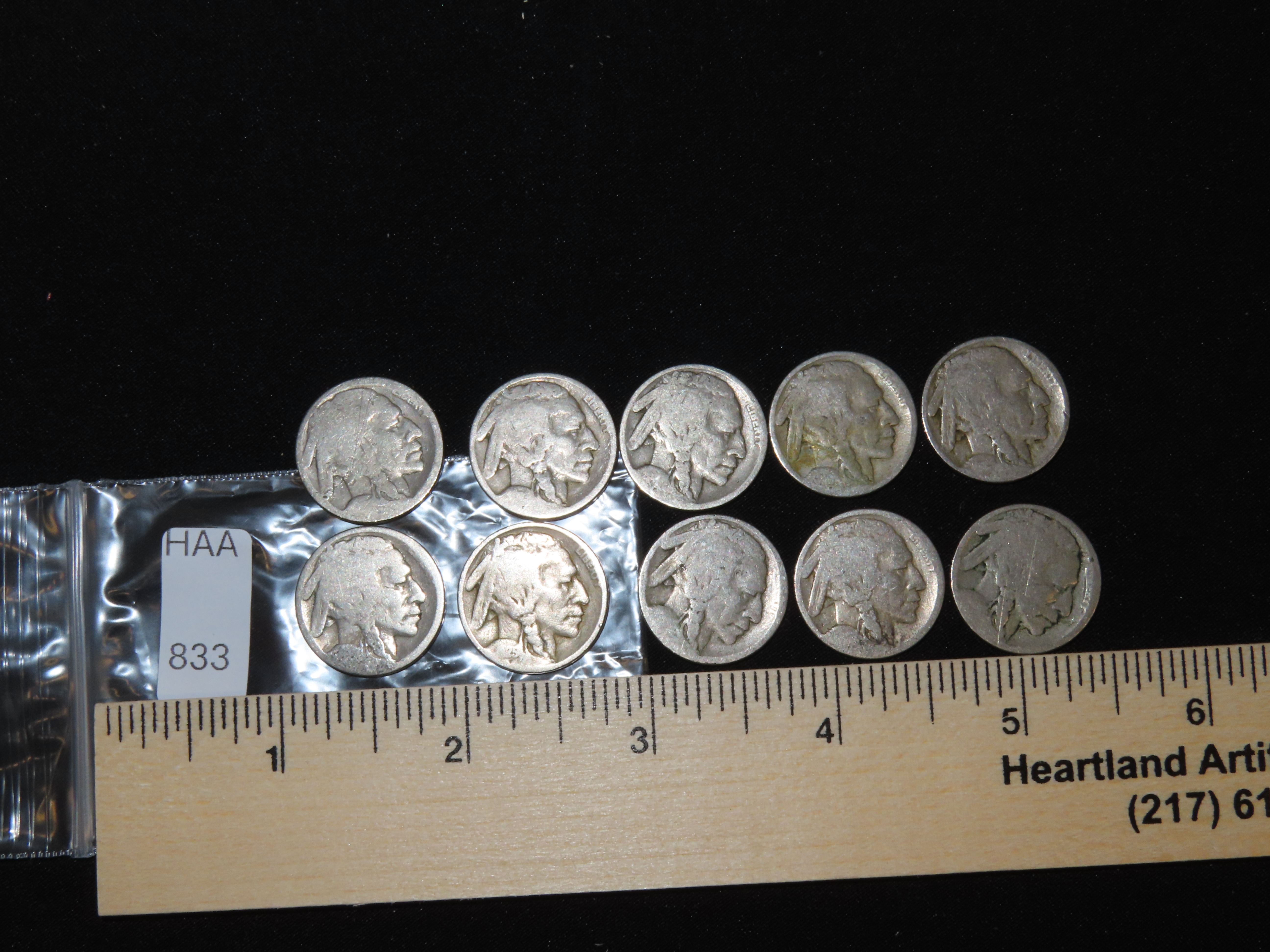 Lot of 10 Buffalo Nickels from 1913-1938, Please View Pictures for Condition