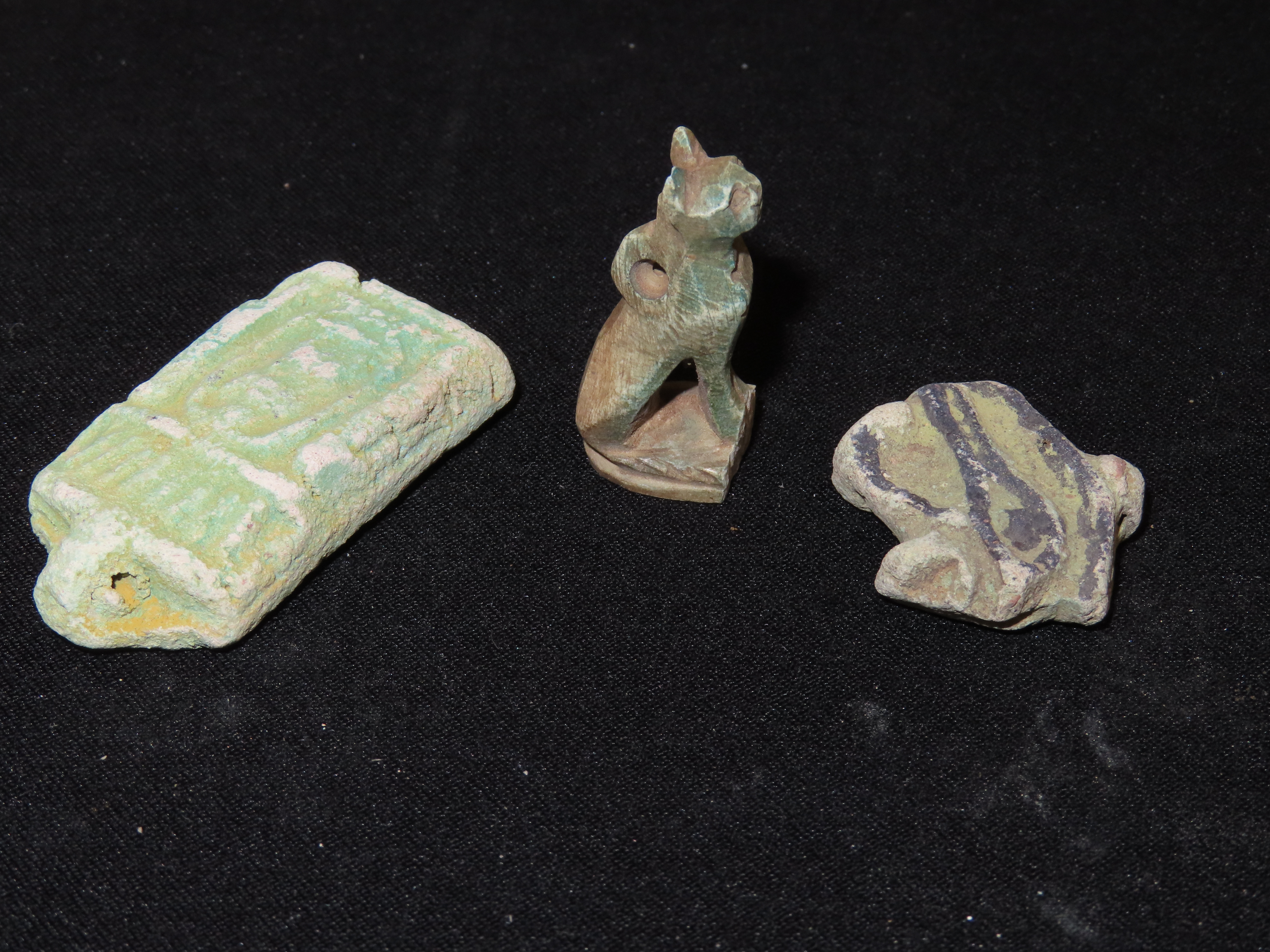 Lot of 3 Egyptian Effigy Pendants / Amulets, Faience, Nice Examples with nice Original Paint & Great Patina