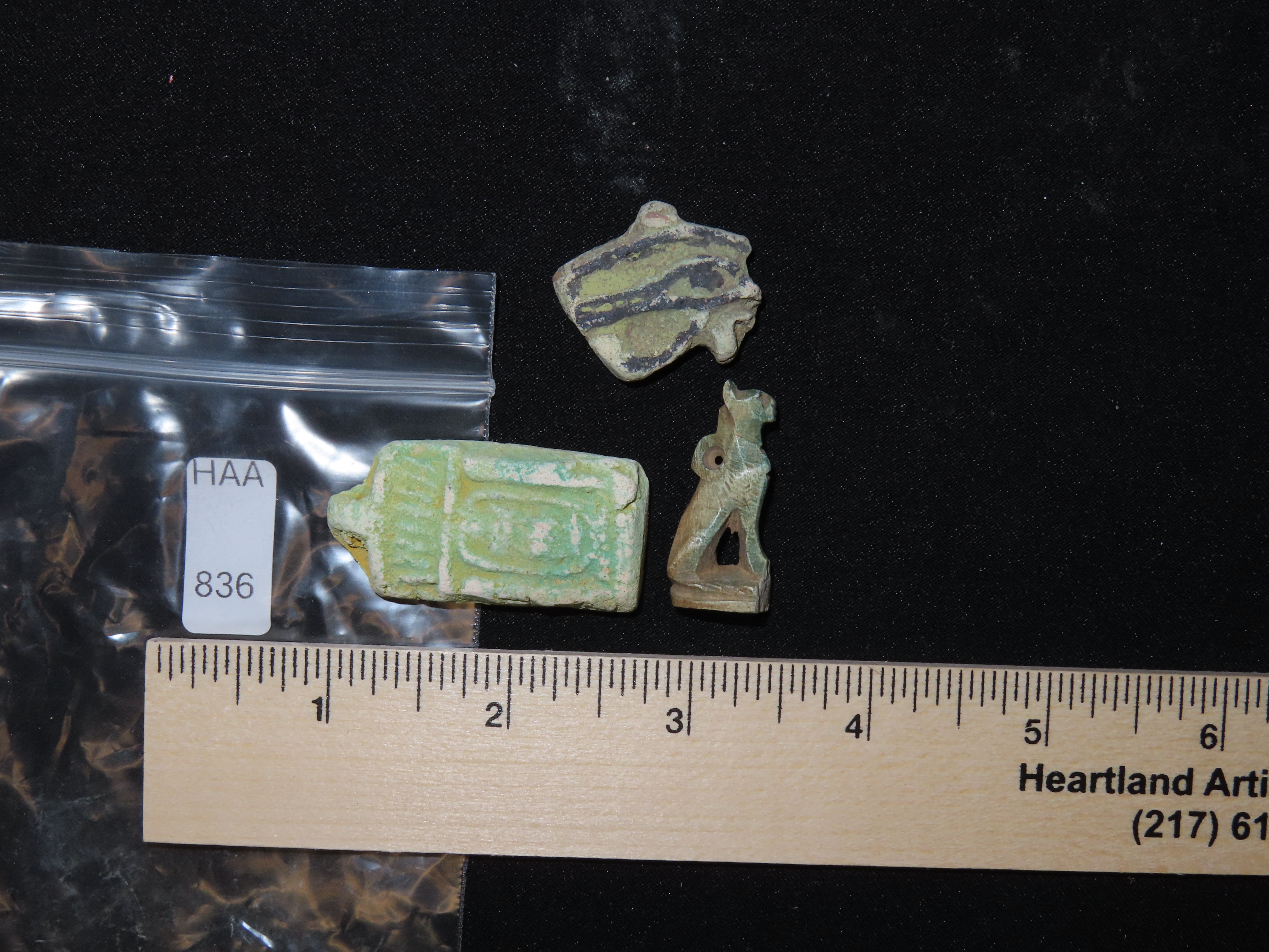 Lot of 3 Egyptian Effigy Pendants / Amulets, Faience, Nice Examples with nice Original Paint & Great Patina