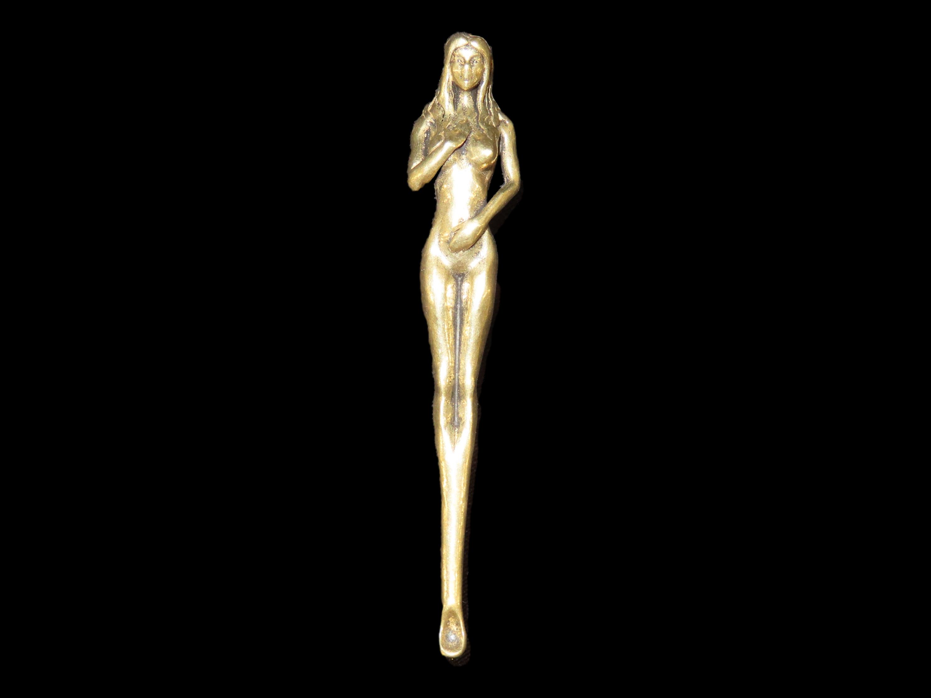 Vintage Brass Snuff Spoon / Ear Scoop, Nude Female Figure