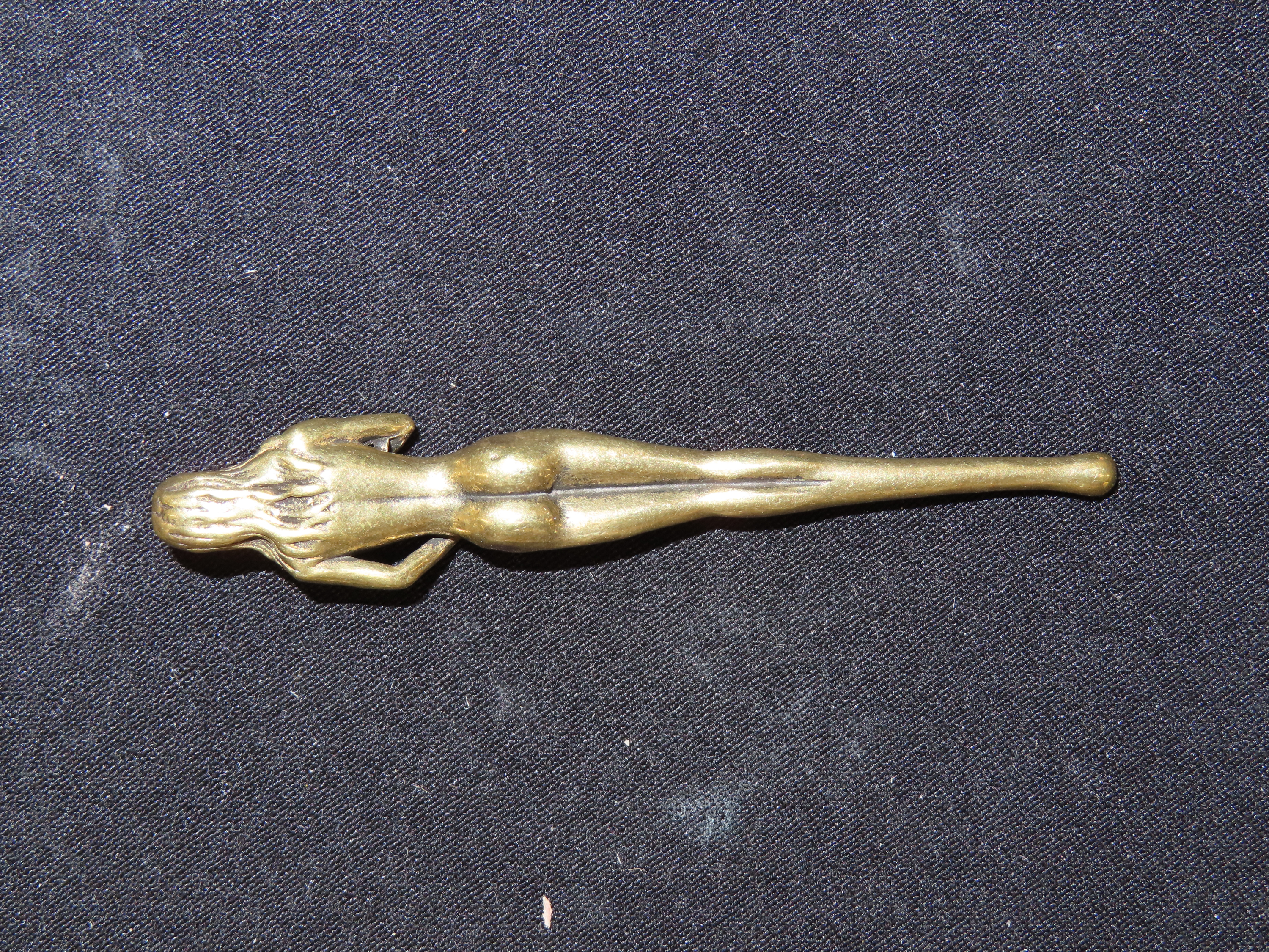 Vintage Brass Snuff Spoon / Ear Scoop, Nude Female Figure