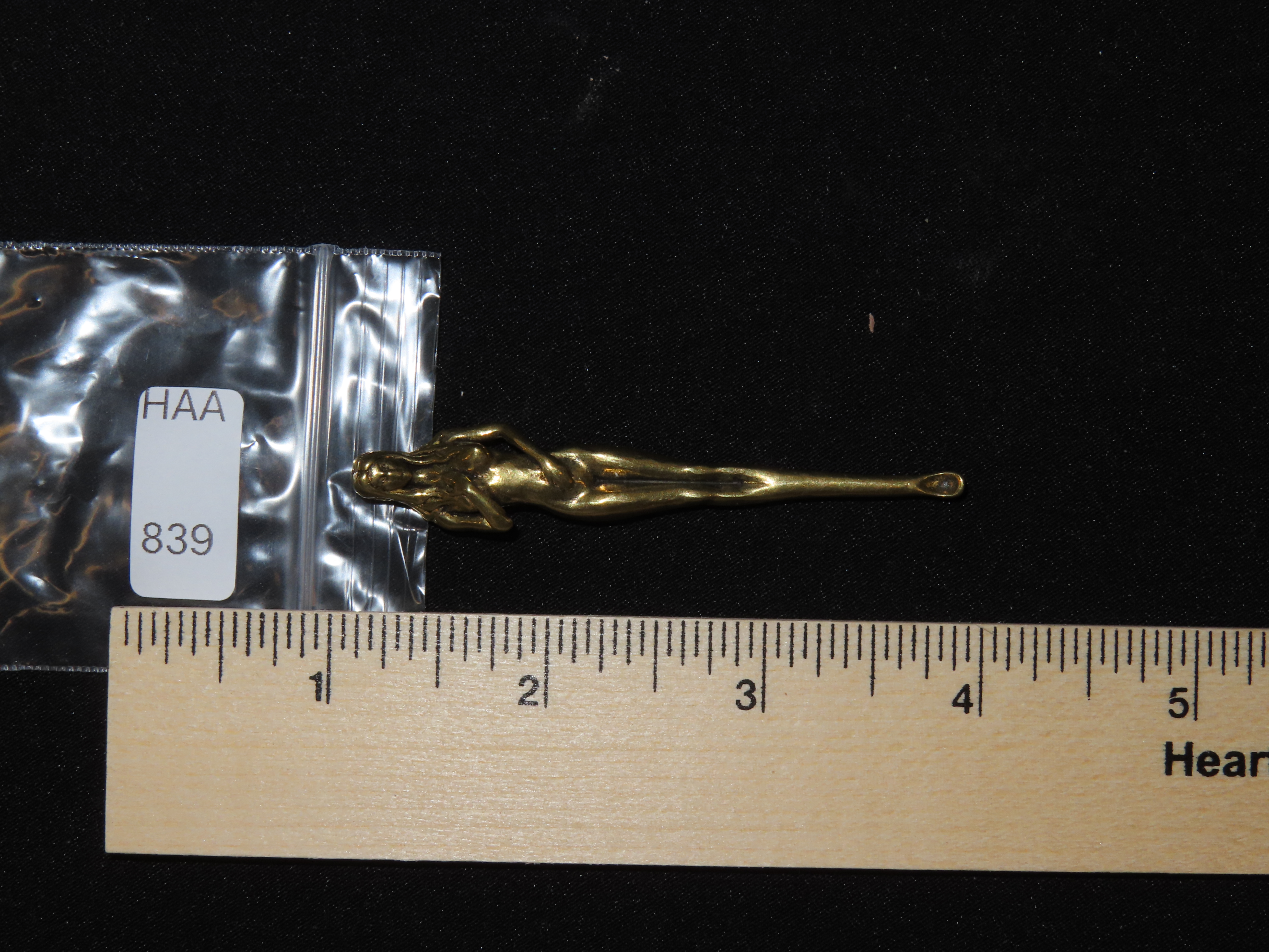 Vintage Brass Snuff Spoon / Ear Scoop, Nude Female Figure