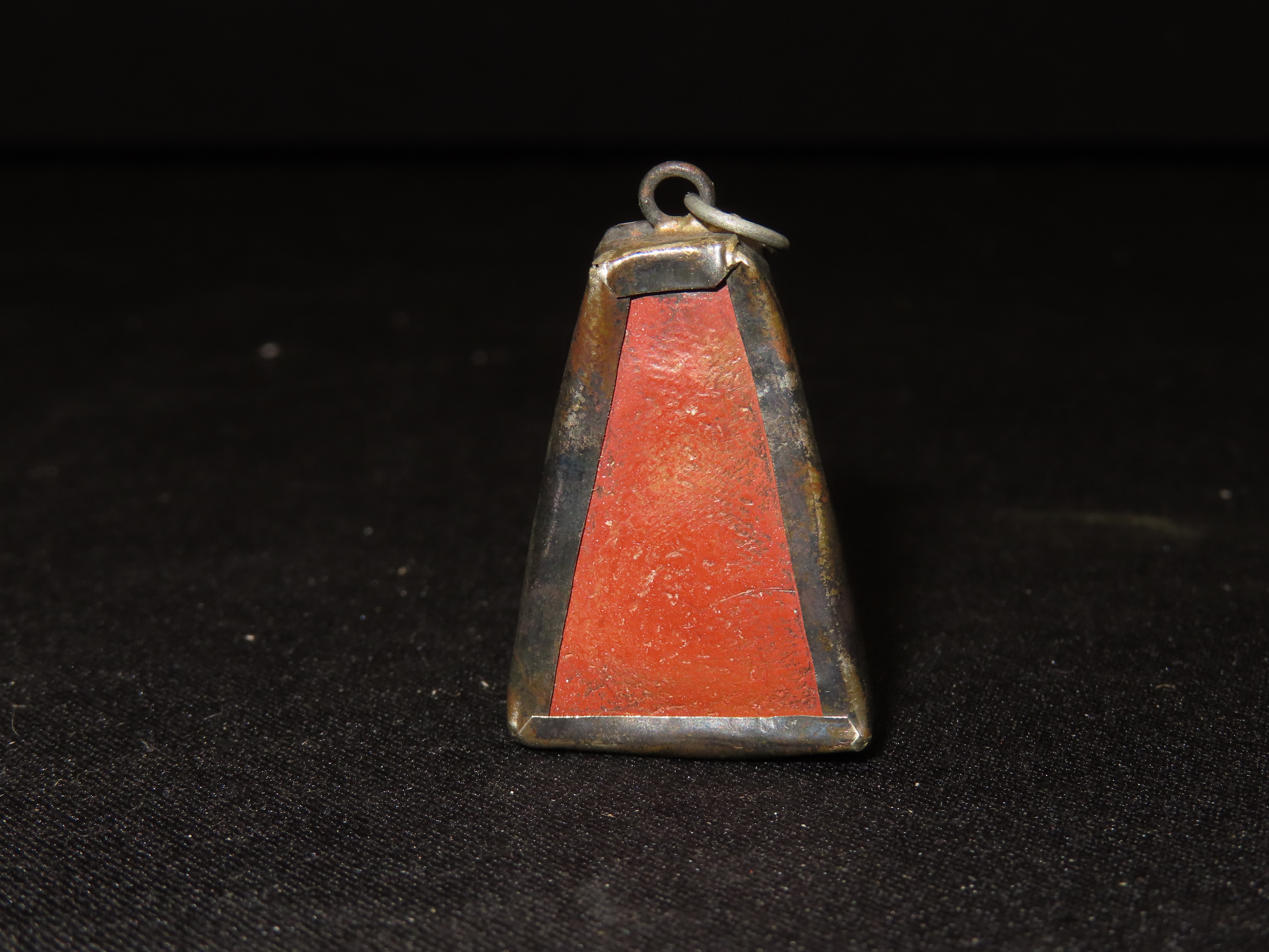 Antique Chinese Carved Stone Religious Buddha Pendant, Wrapped in Bronze Bezel, Great Vintage Piece of Jewelry