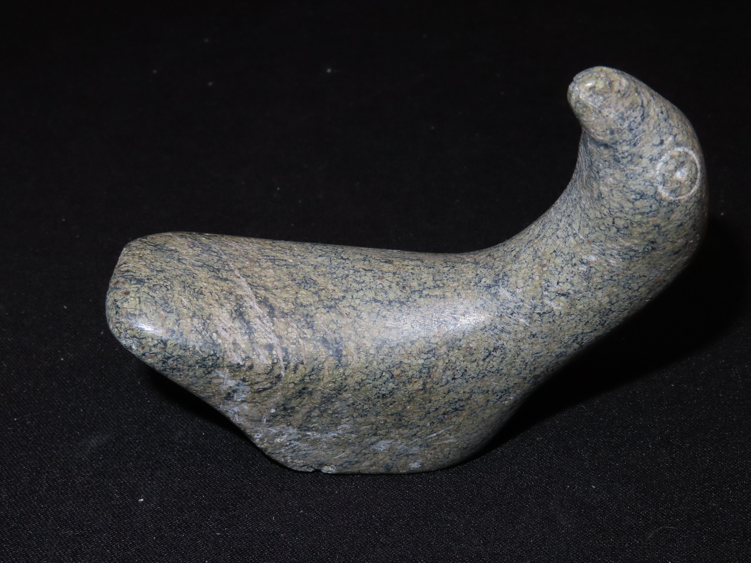 Vintage Alaskin Eskimo Hand Carved Stone Duck / Bird / Goose. Signed on Bottom. Northwest Coast / Alaska Soapstone Carving.