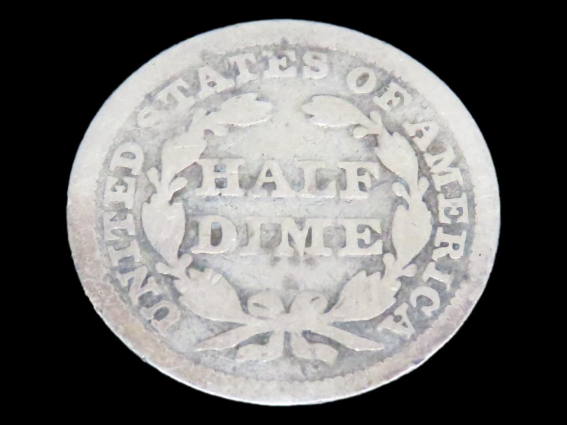 1857 Silver Half Dime, Obsolete U.S. Silver Coin. Called a half Dime before they became a Nickel. Very small and too easy to lose!