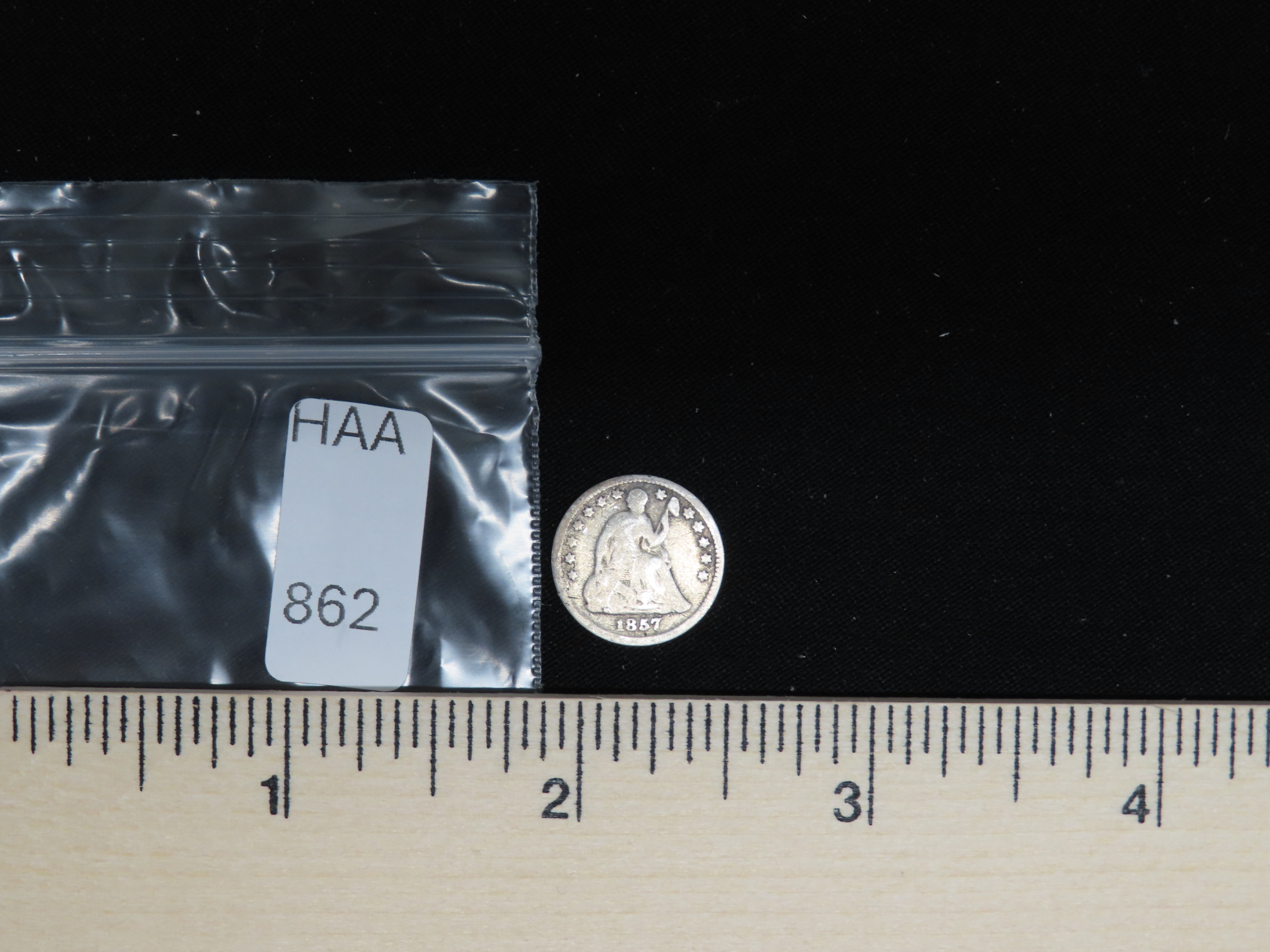 1857 Silver Half Dime, Obsolete U.S. Silver Coin. Called a half Dime before they became a Nickel. Very small and too easy to lose!