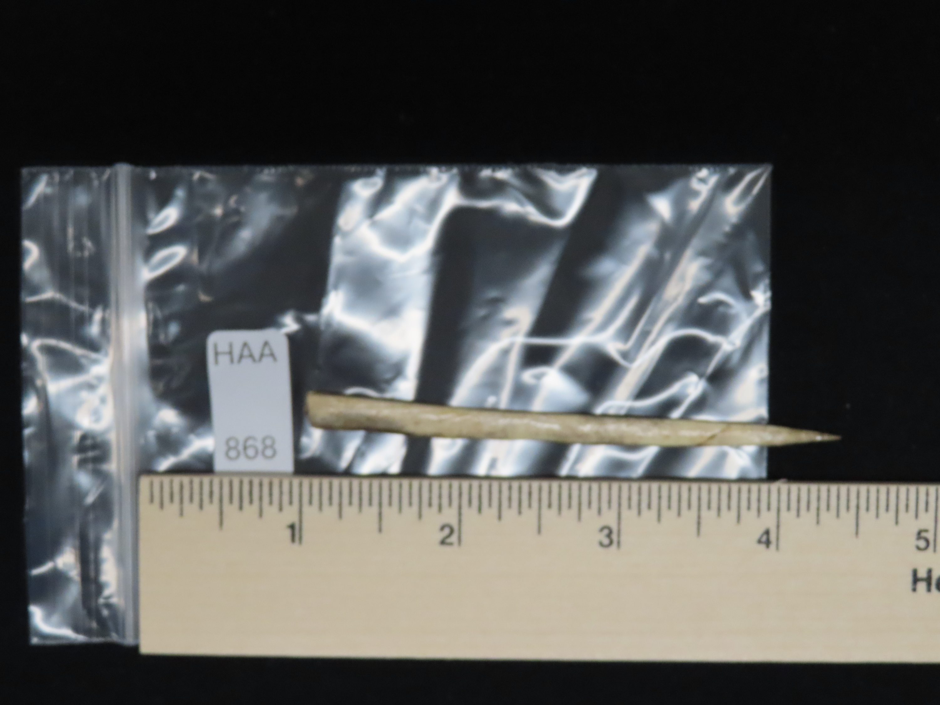 Nice 3 3/8" Polished Bone Hairpin / Needle found at the Stille Site. Nice sharp tip.