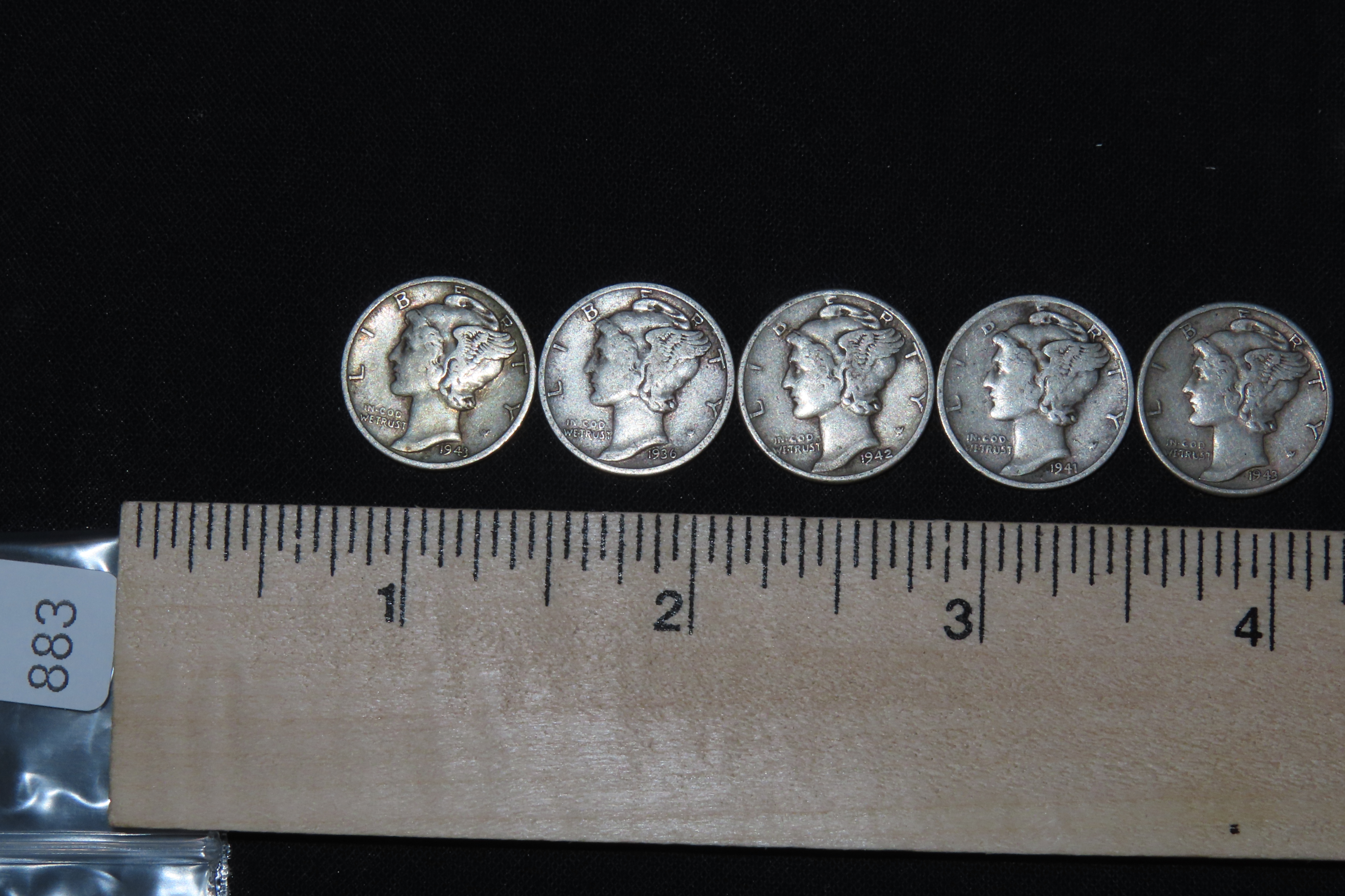 Lot of 5 All Different Date Mercury Silver Dimes from the 30's and 40's. Great Original Condition!