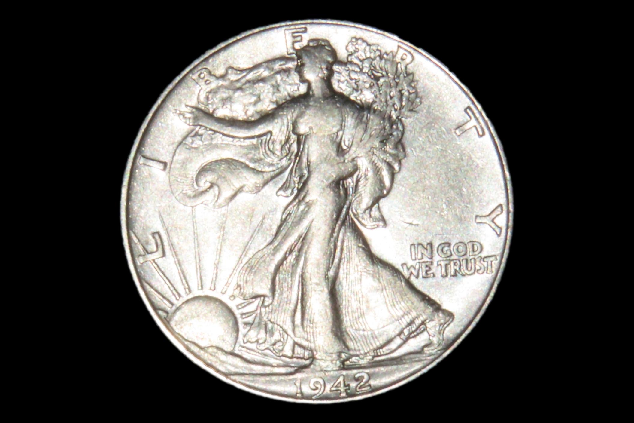 1942 Walking Liberty Silver Half Dollar, Great Original Condition, Early U's Coin, United States Currency