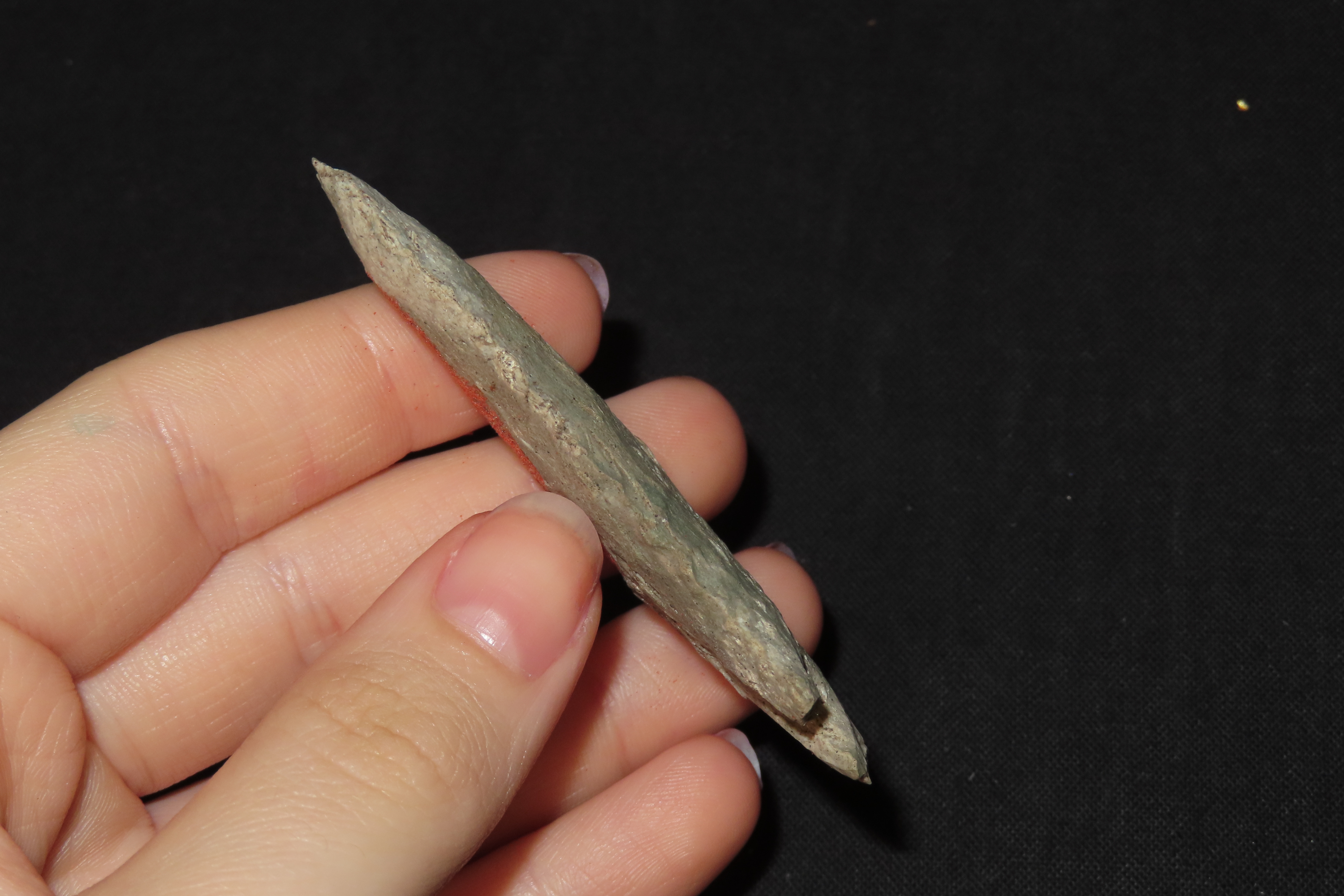 2 3/4" Corner Notch Point, Indiana Green Chert, Found in Central Indiana