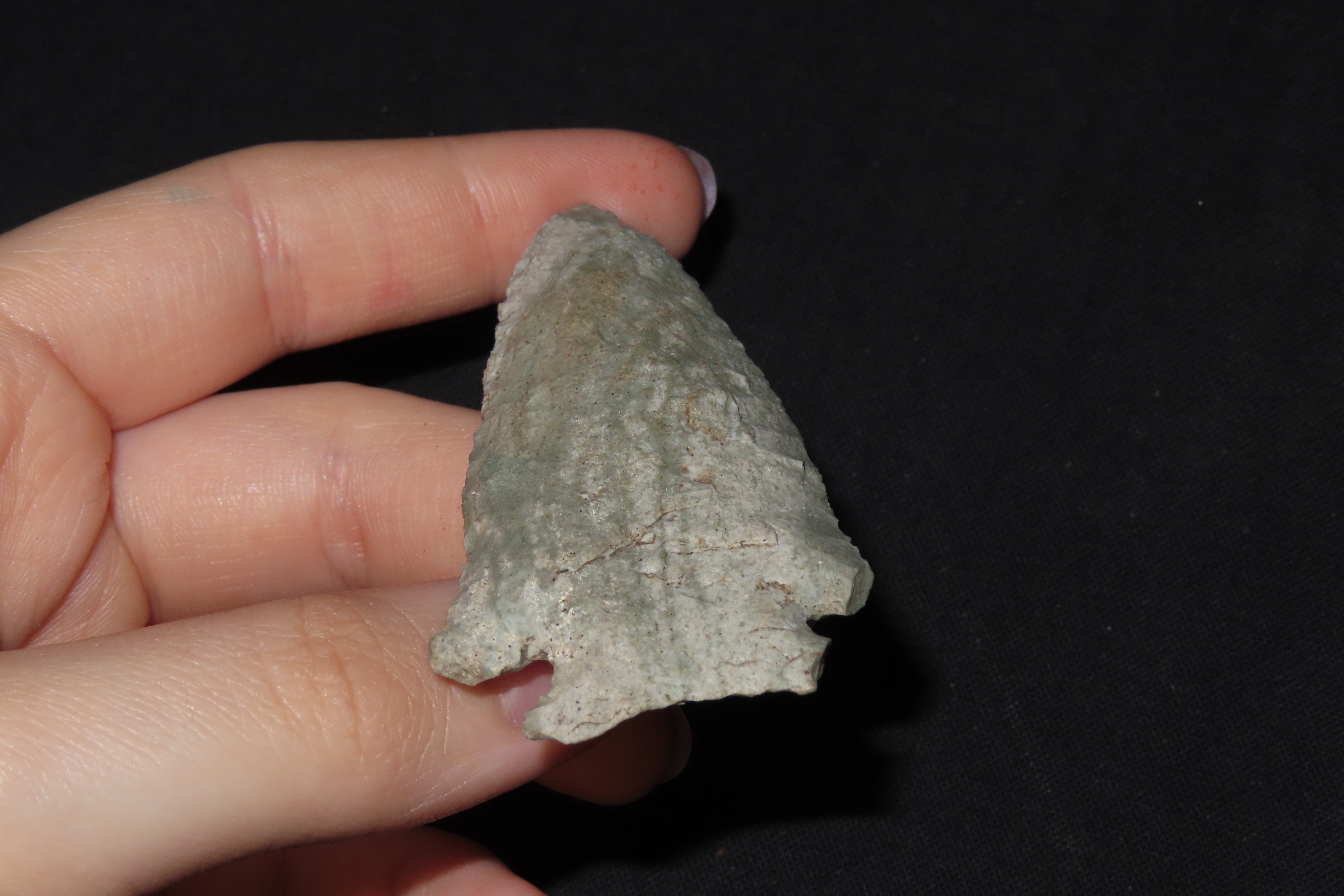 2 3/4" Corner Notch Point, Indiana Green Chert, Found in Central Indiana