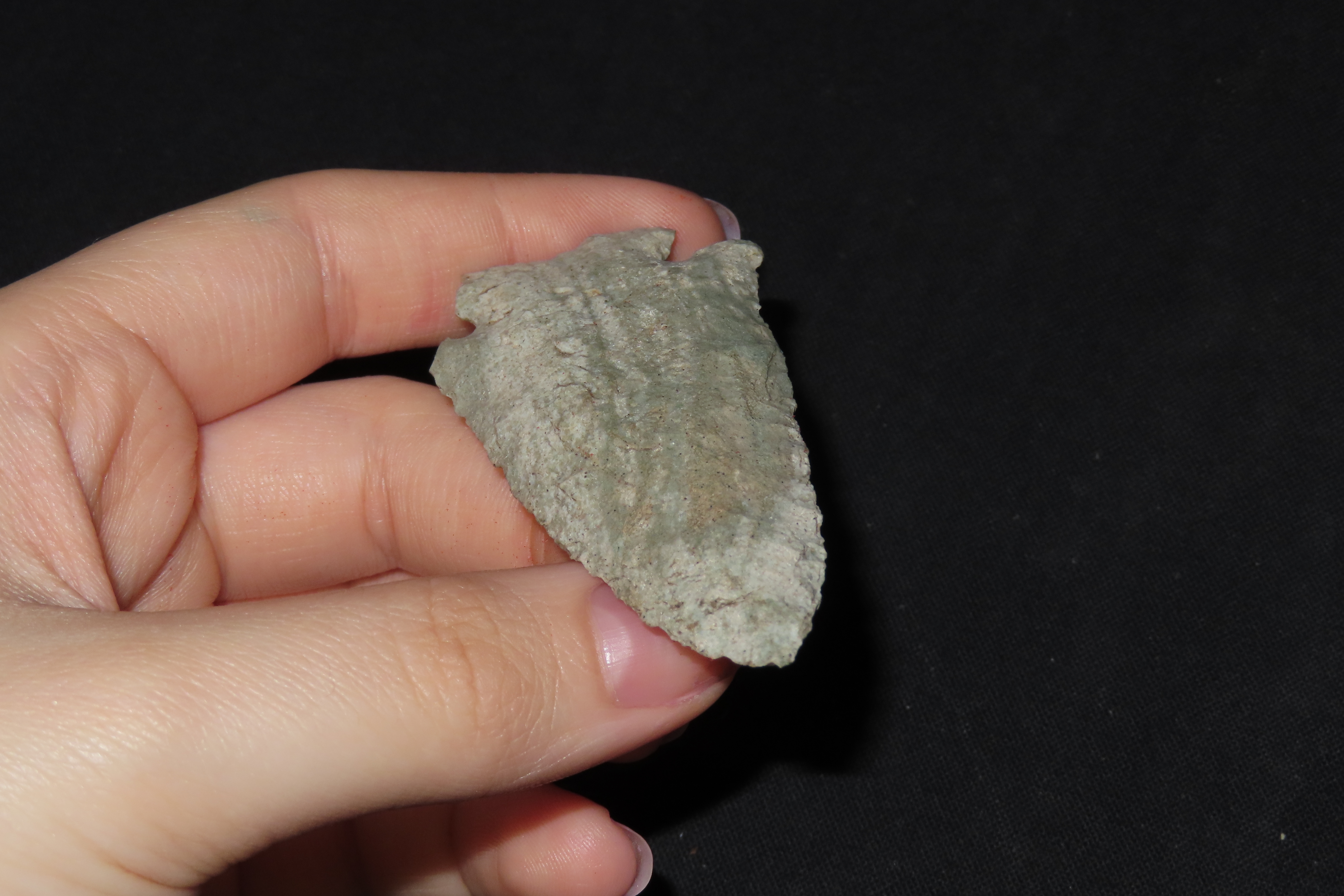 2 3/4" Corner Notch Point, Indiana Green Chert, Found in Central Indiana