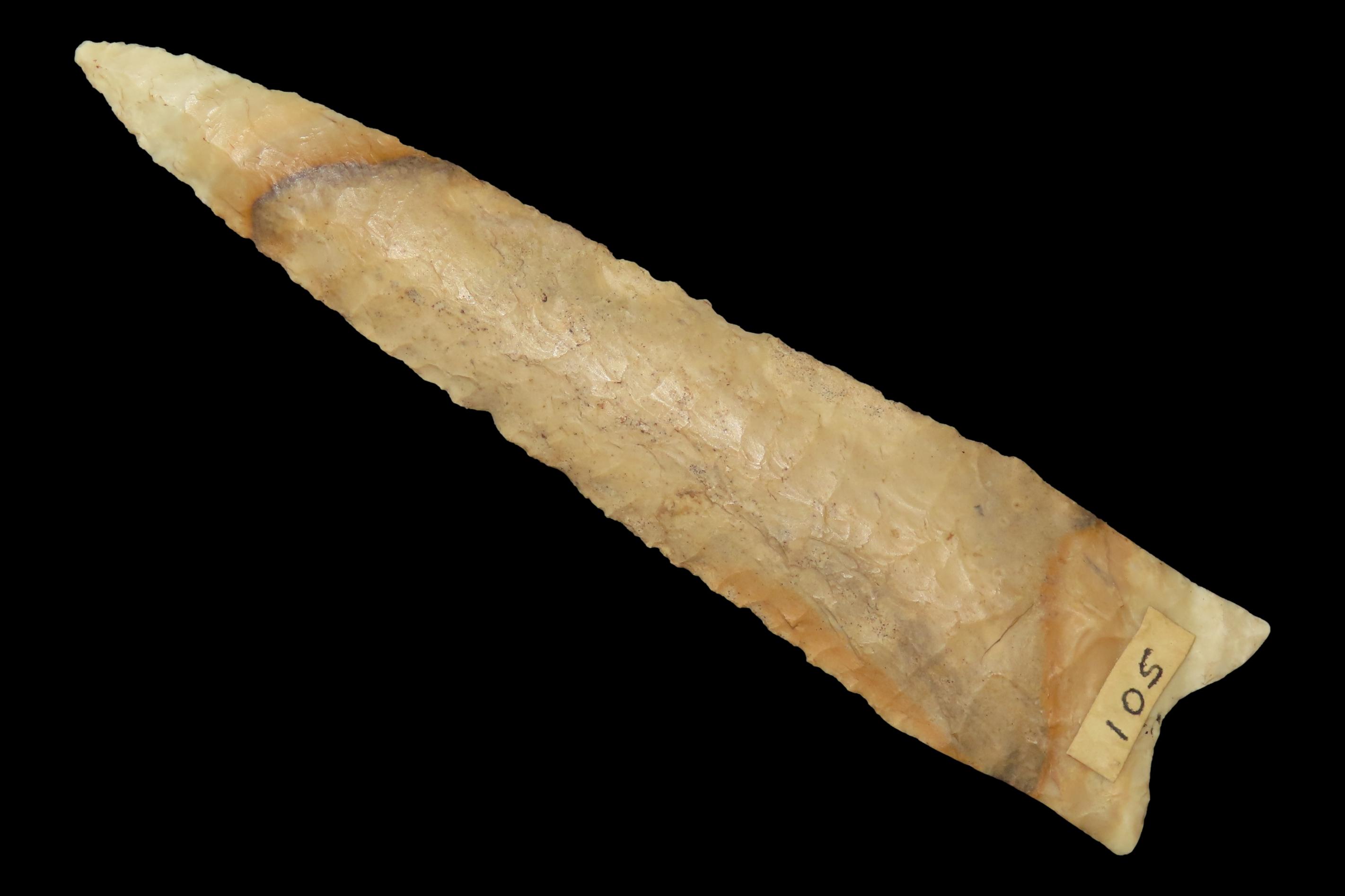 5 1/2" x 1 1/4" Dalton, Dickey COA, Crescent Quarry Chert, Saline Co., Missouri, Ex. E. H. Harmon