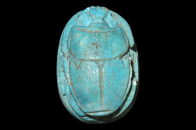 1 1/8" Egyptian Scarab, Inscribed on Bottom, Representing Regeneration and the Eternal Cycle of 