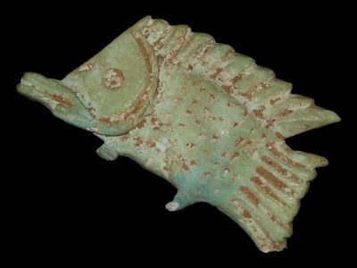 1 3/4" Egyptian Fish Pendant / Amulet, Bluish Green Steatite