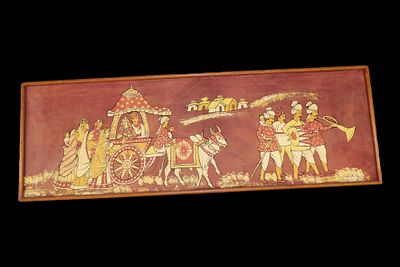 66" x 22 1/2" Cloth Painting Depicting a South Asian Setting