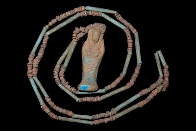 32" Faience and Clay Beads with Ushabti, COA, Egypt, 600-300 BC