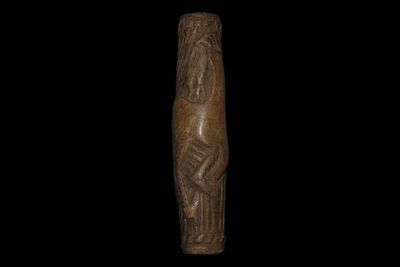 2 3/8" Bactrian-Era Stone Cylinder Seal Bead with Carved Wild Horses, Oxus Civilization 