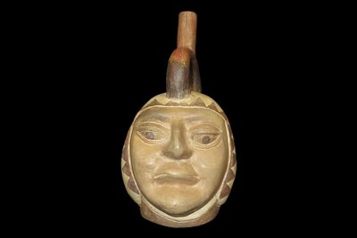9 1/4" Pre-Columbian-Style Moche Human Effigy Portrait Vessel, Peru